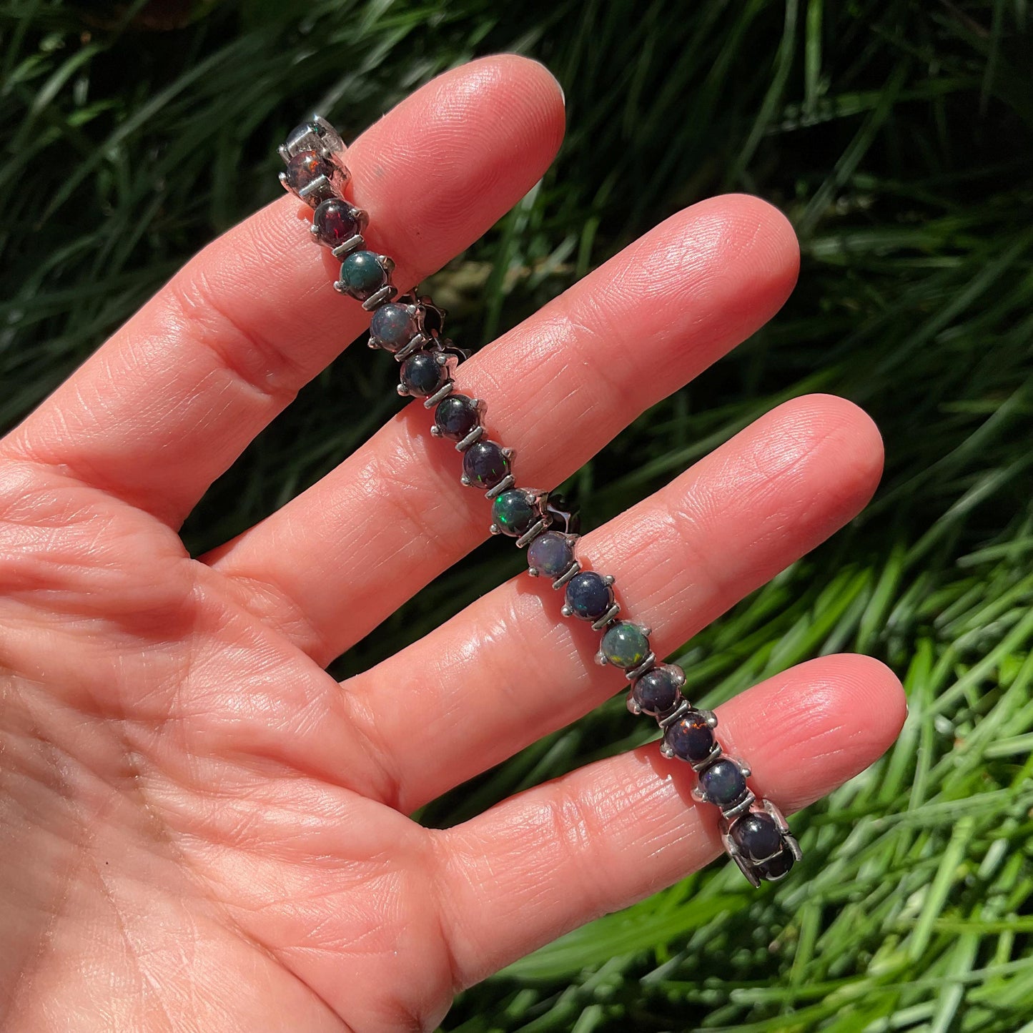 Sterling Silver Natural Black red blue Opal tenis bracelet Colors Of Etnika