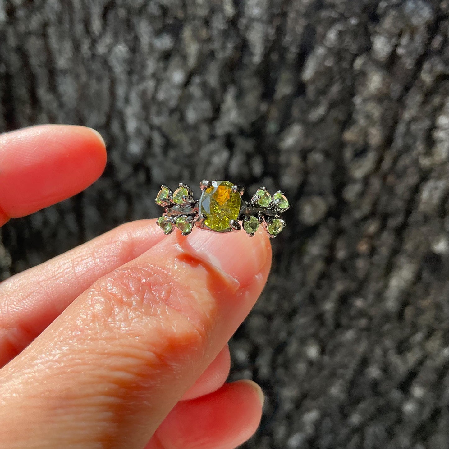 sterling Silver Dainty peridot Tourmaline ring 6 Colors Of Etnika