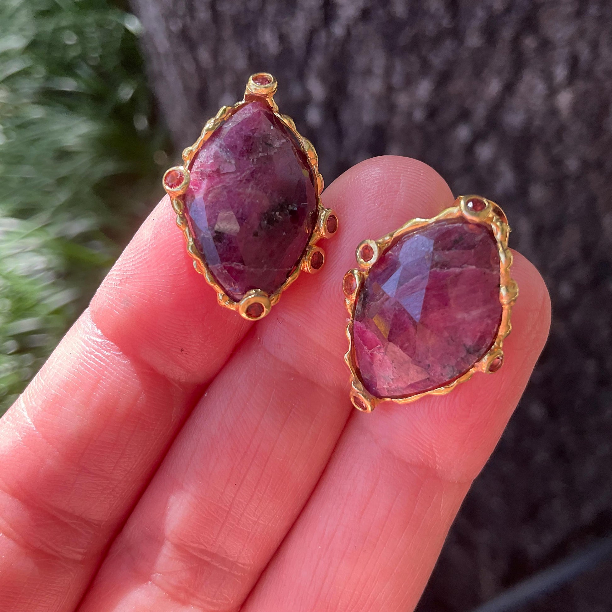 Sterling Silver Natural ruby gold stud Earrings Colors Of Etnika