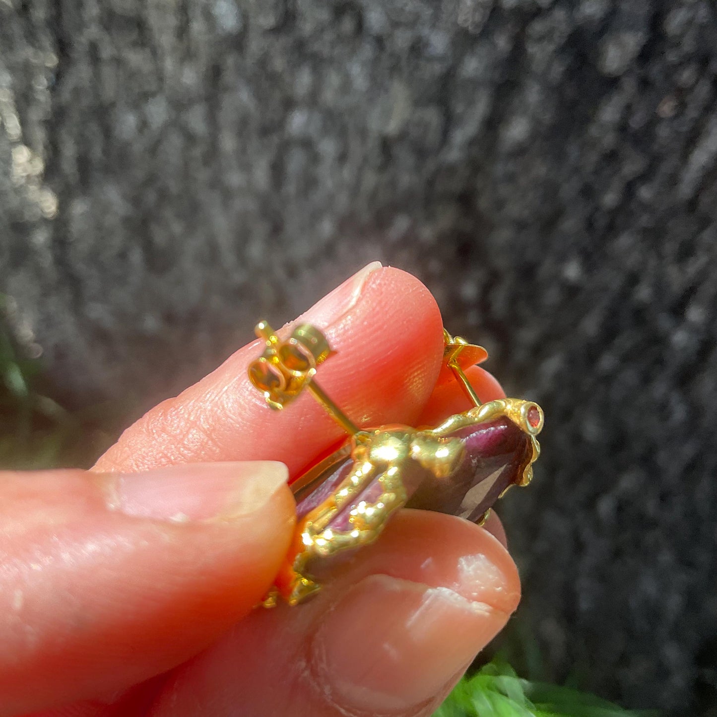 Sterling Silver Natural ruby gold stud Earrings Colors Of Etnika