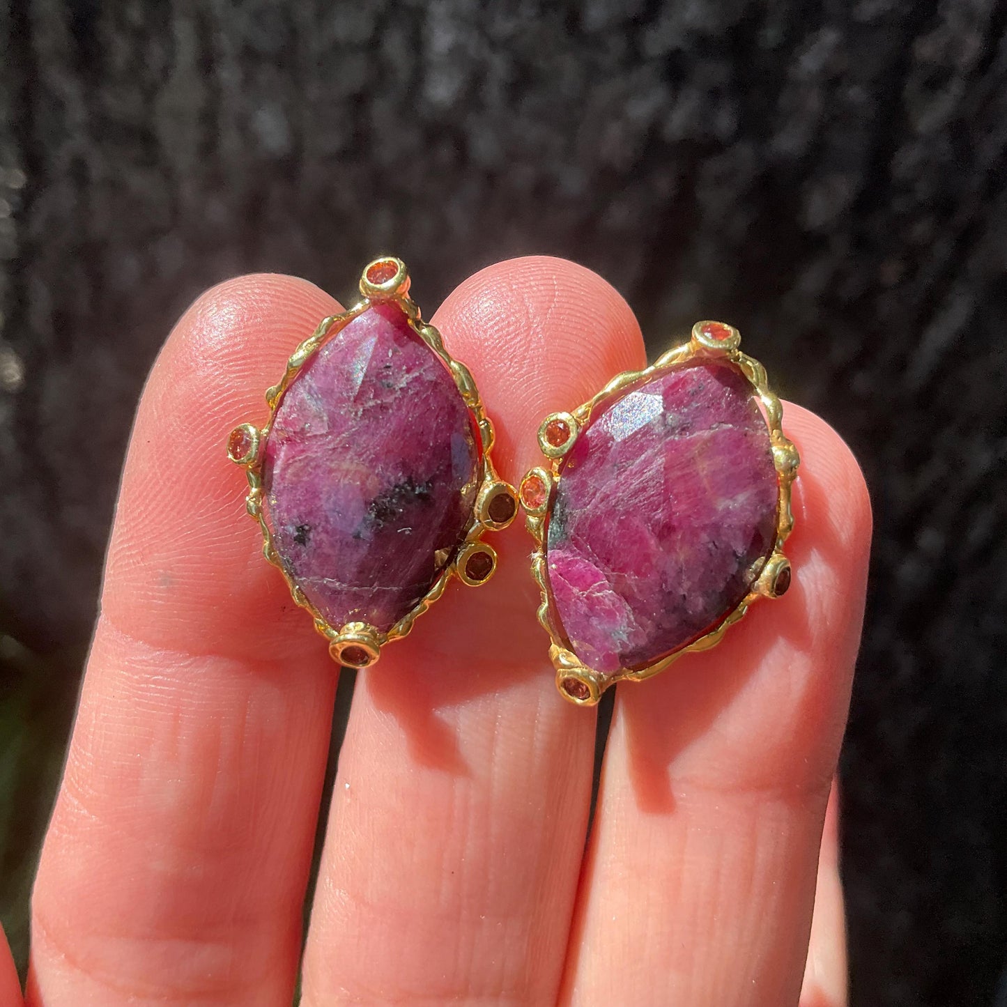 Sterling Silver Natural ruby gold stud Earrings Colors Of Etnika