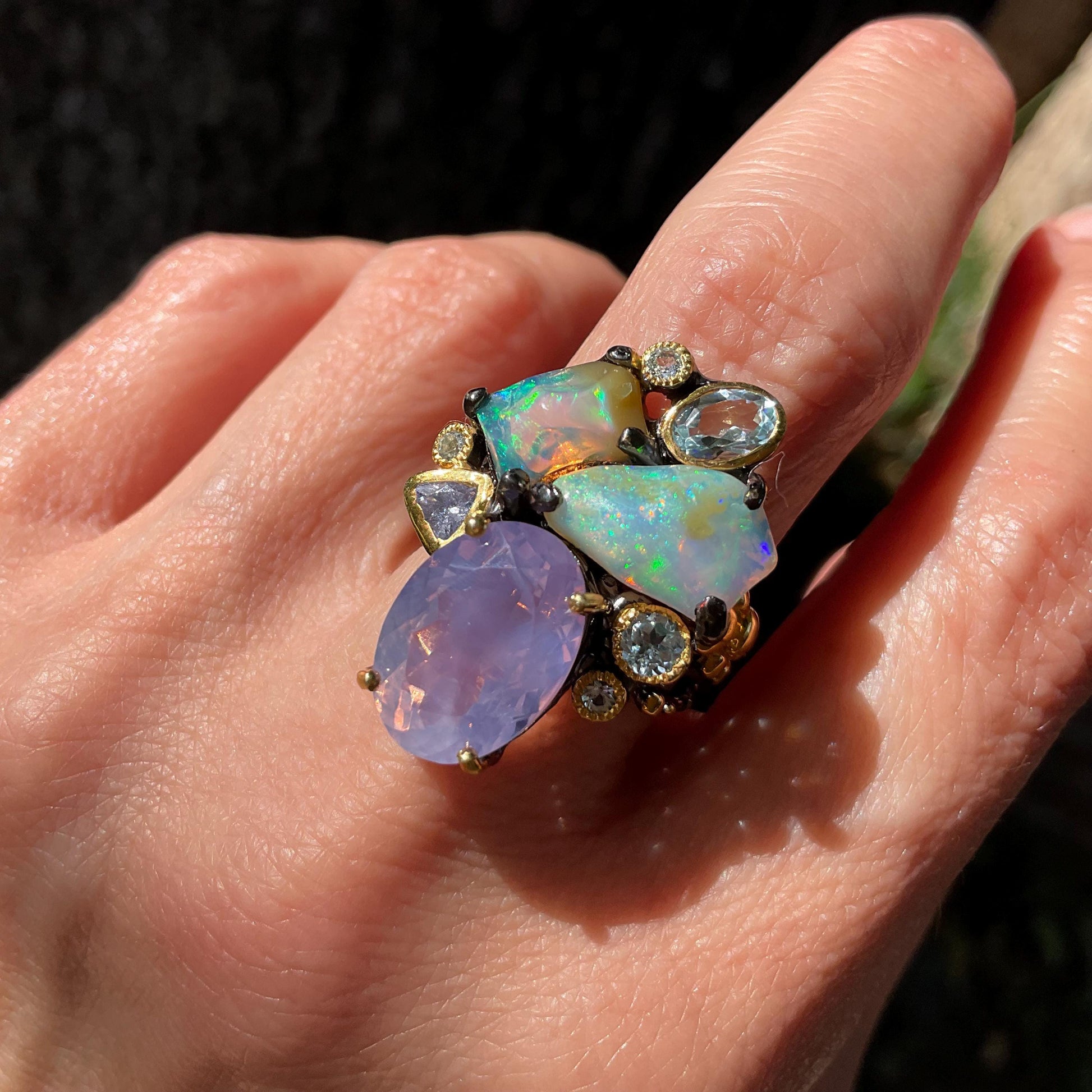 Sterling Silver rainbow opal statement ring 7.5 Colors Of Etnika