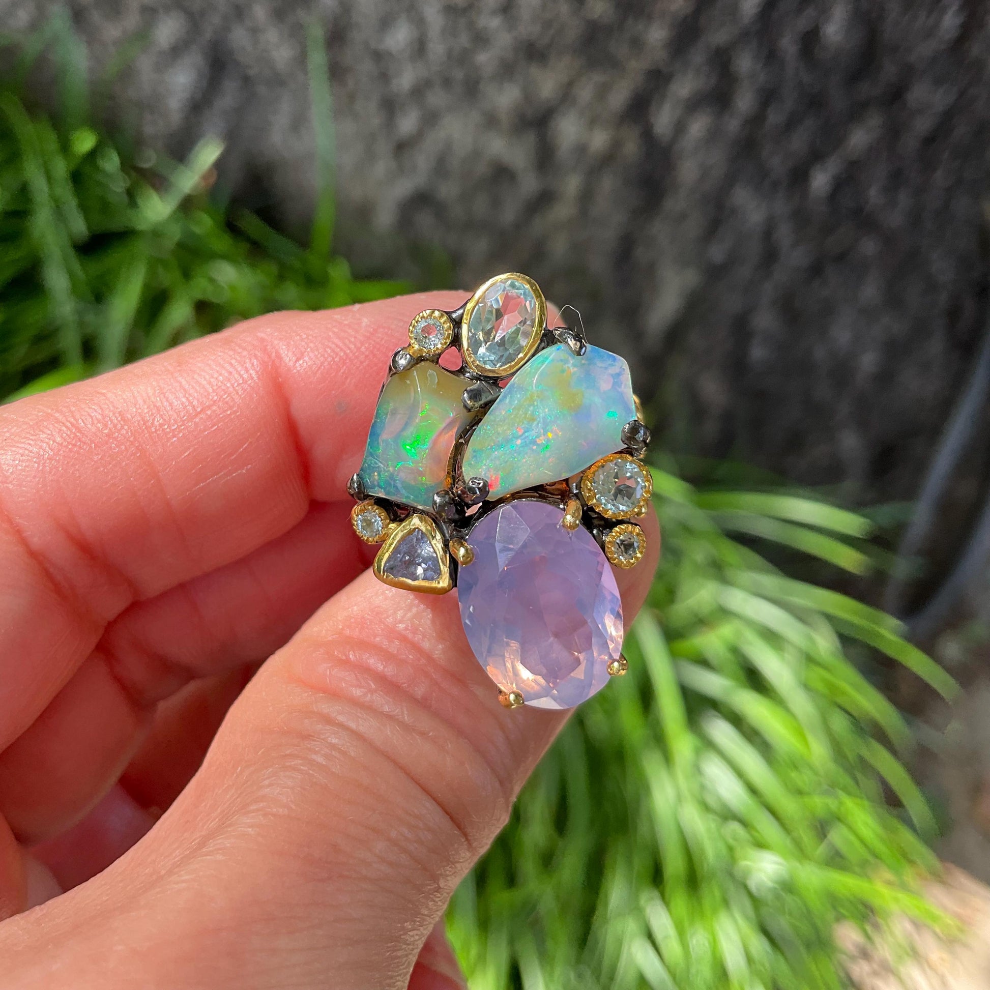 Sterling Silver rainbow opal statement ring 7.5 Colors Of Etnika