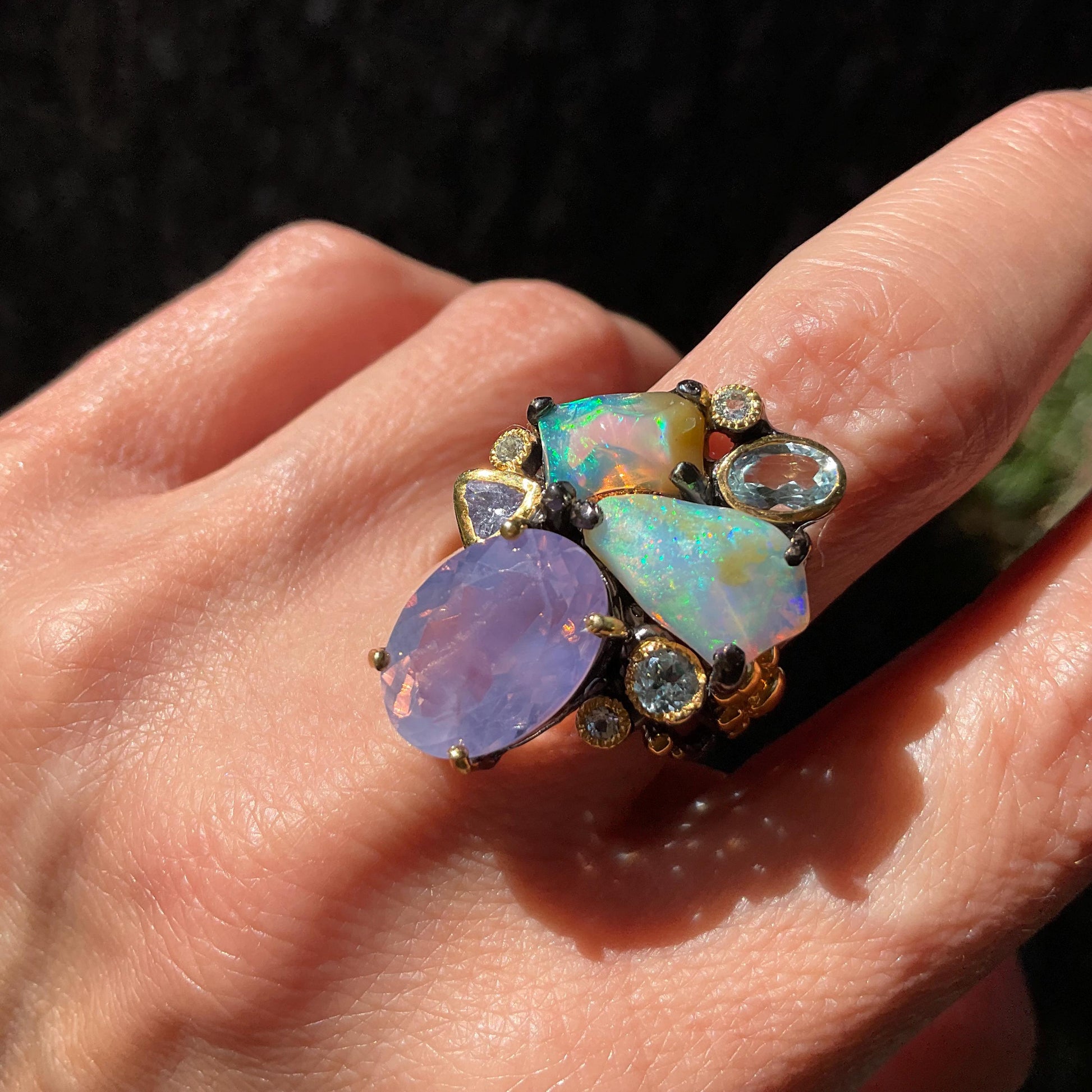 Sterling Silver rainbow opal statement ring 7.5 Colors Of Etnika