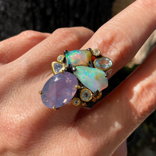Sterling Silver rainbow opal statement ring 7.5 Colors Of Etnika