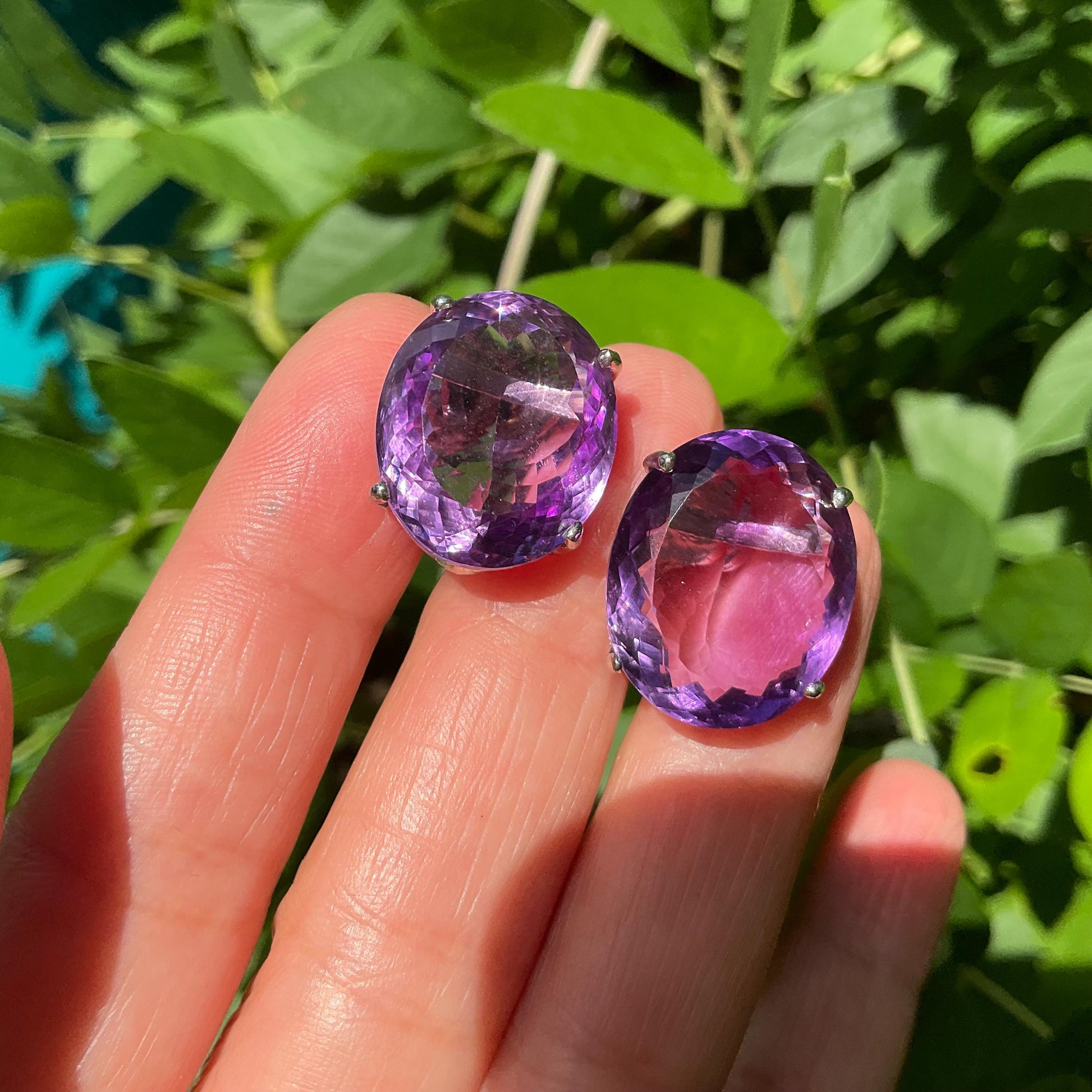Sterling Silver natural purple Amethyst stud post large Earrings Colors Of Etnika