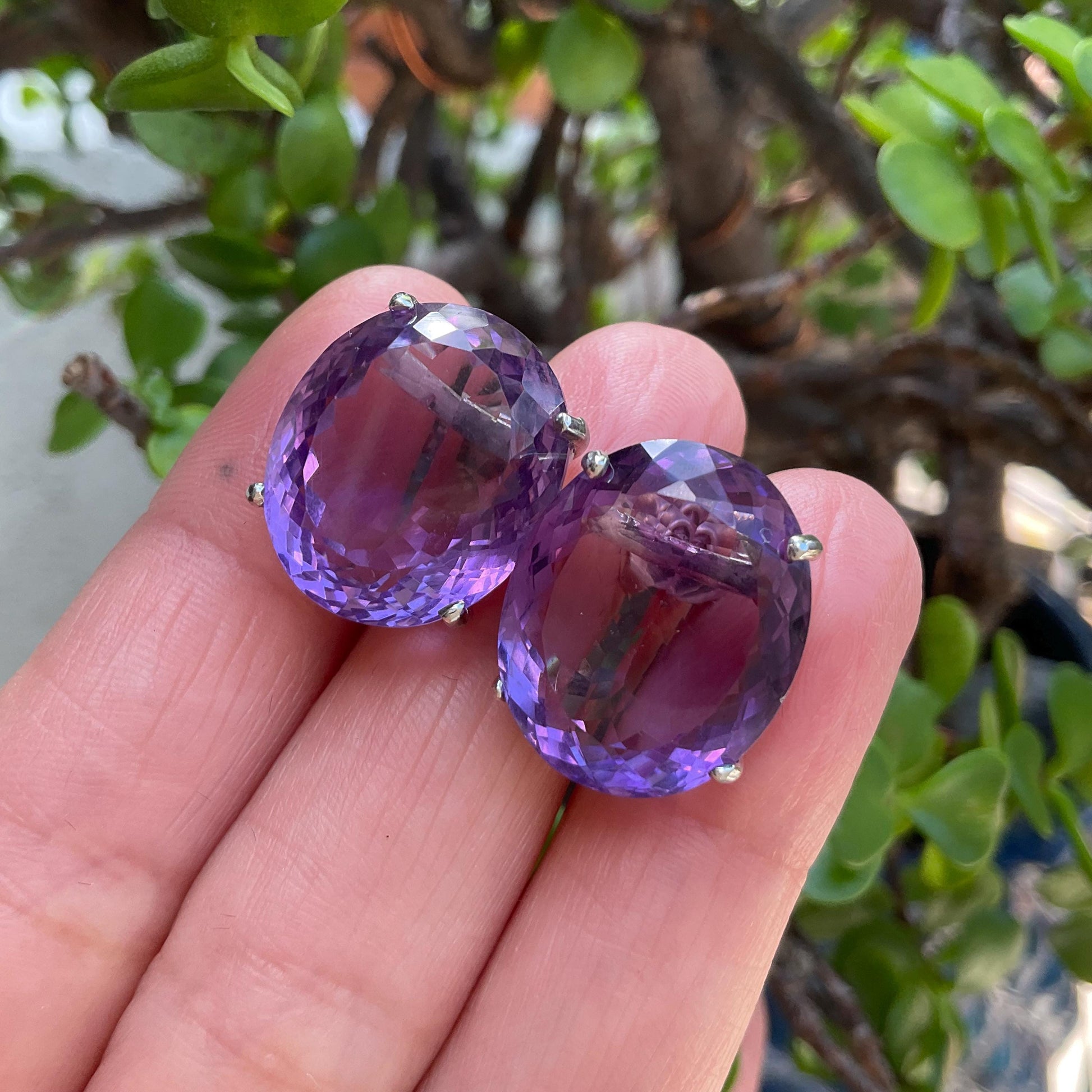 Sterling Silver natural purple Amethyst stud post large Earrings Colors Of Etnika