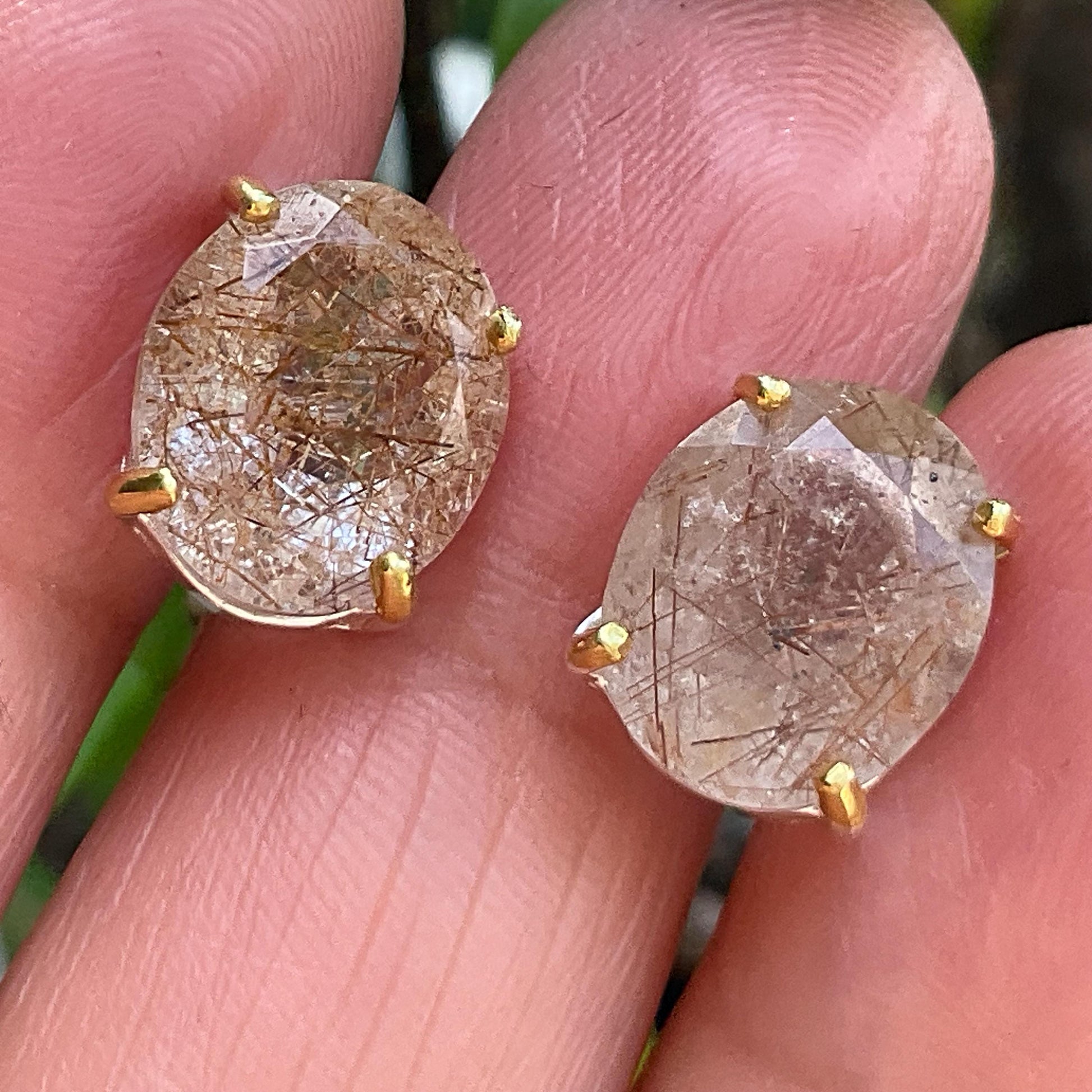sterling silver statement rutilated quartz gold stud earrings Colors Of Etnika