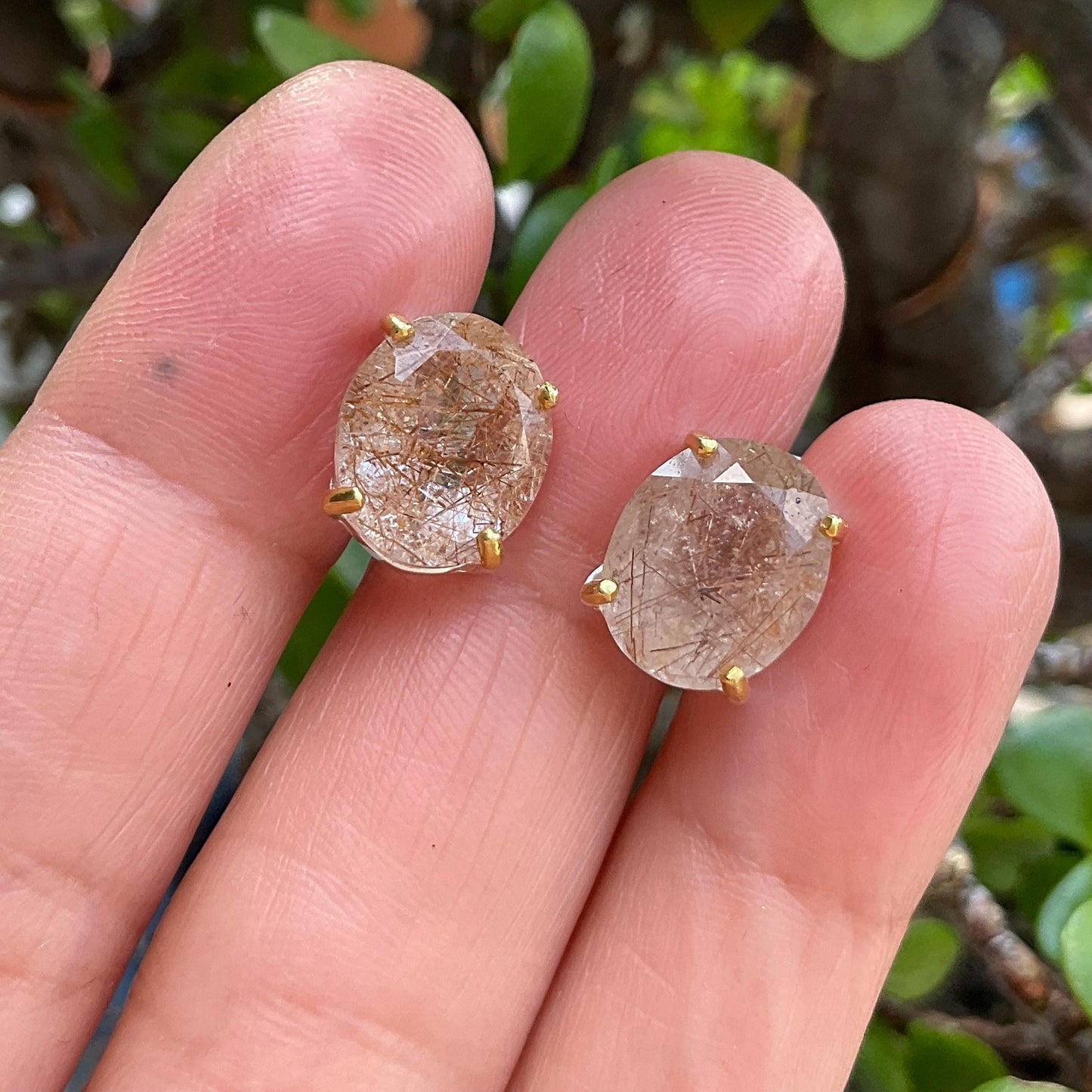 sterling silver statement rutilated quartz gold stud earrings Colors Of Etnika
