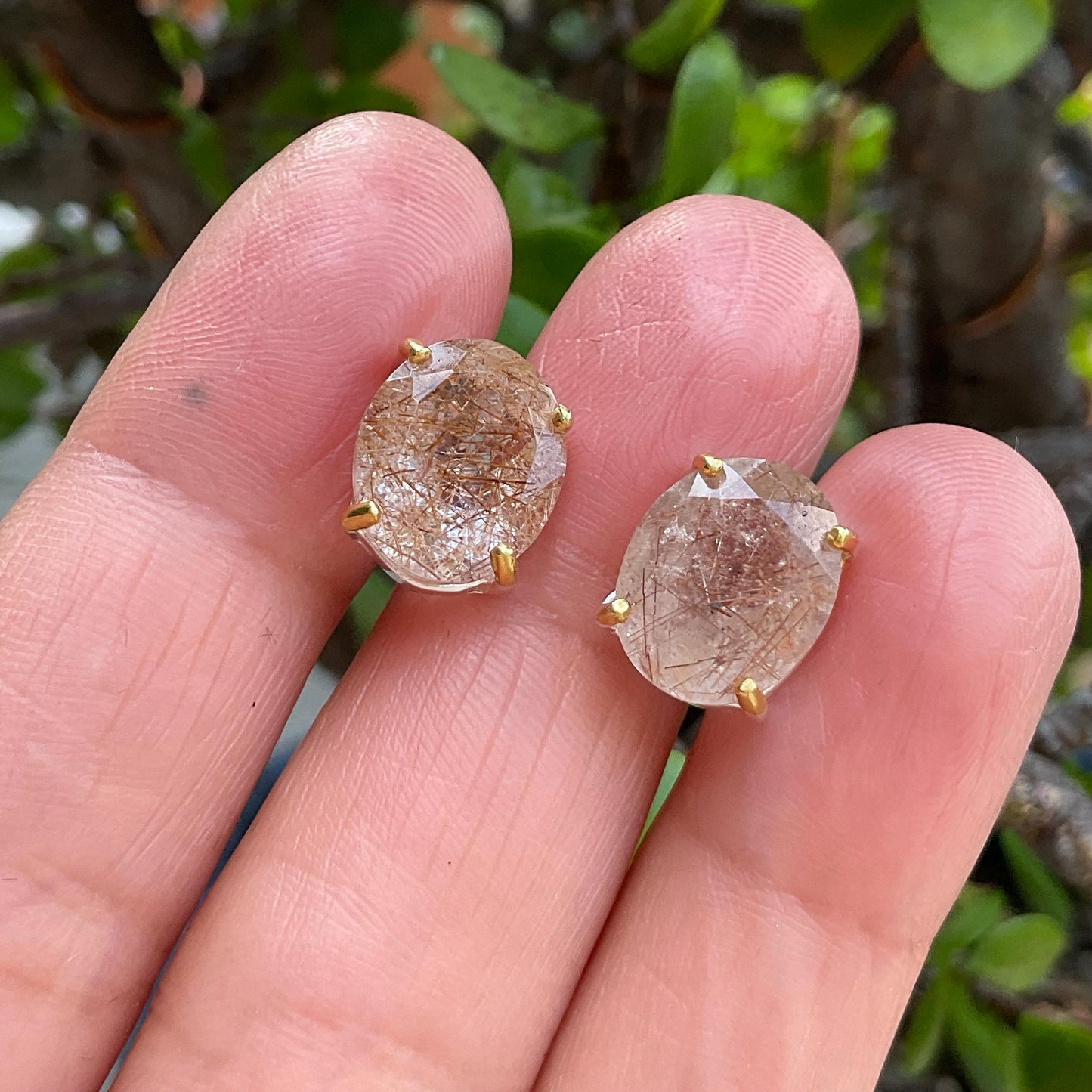 sterling silver statement rutilated quartz gold stud earrings Colors Of Etnika