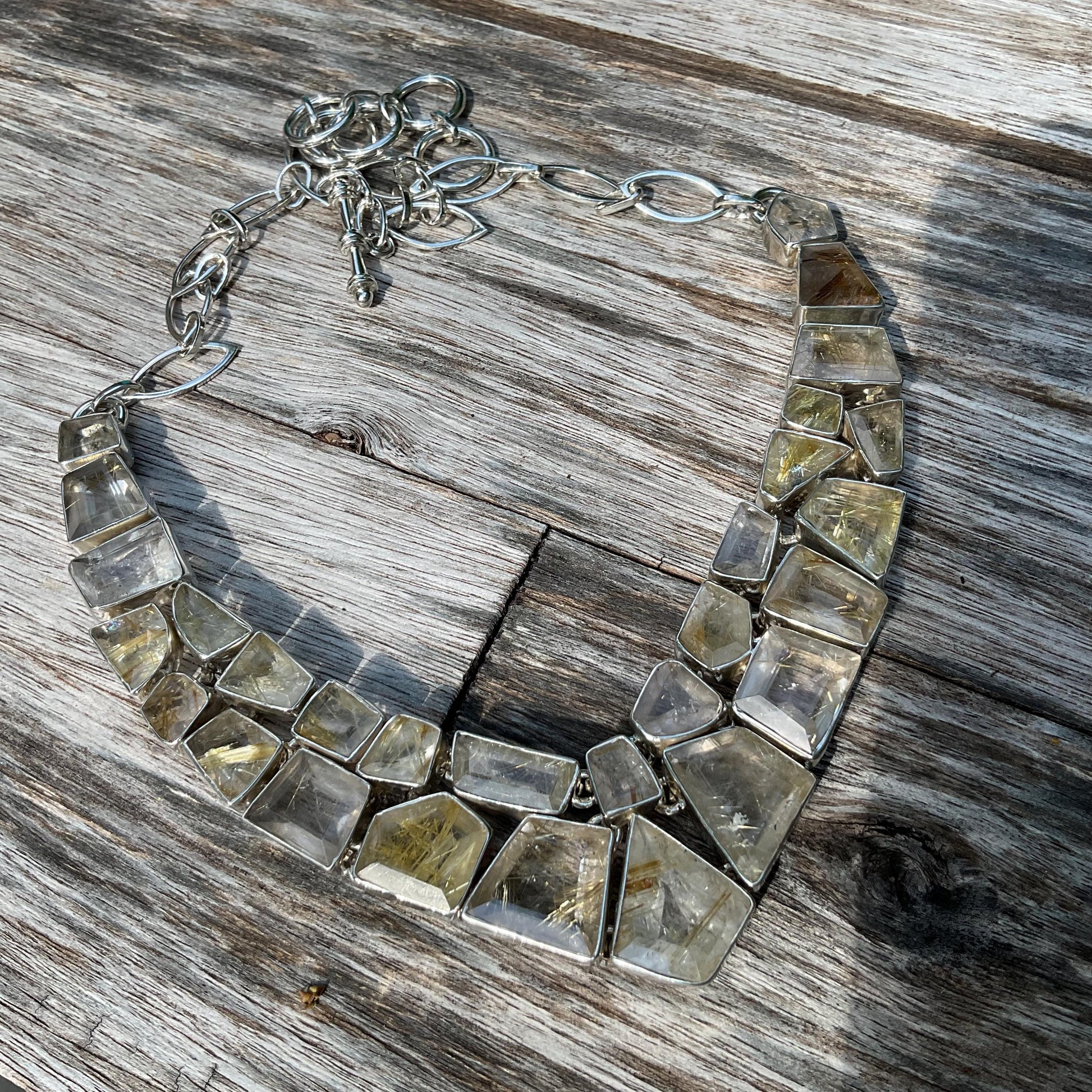 Sterling silver rutile quartz golden ribbon necklace Colors Of Etnika