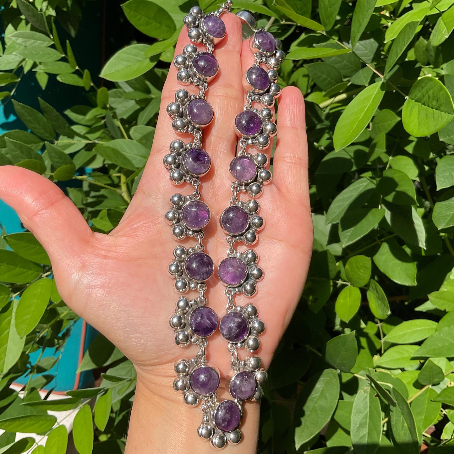 Sterling silver Repousse Abstract amethyst necklace Choker Colors Of Etnika
