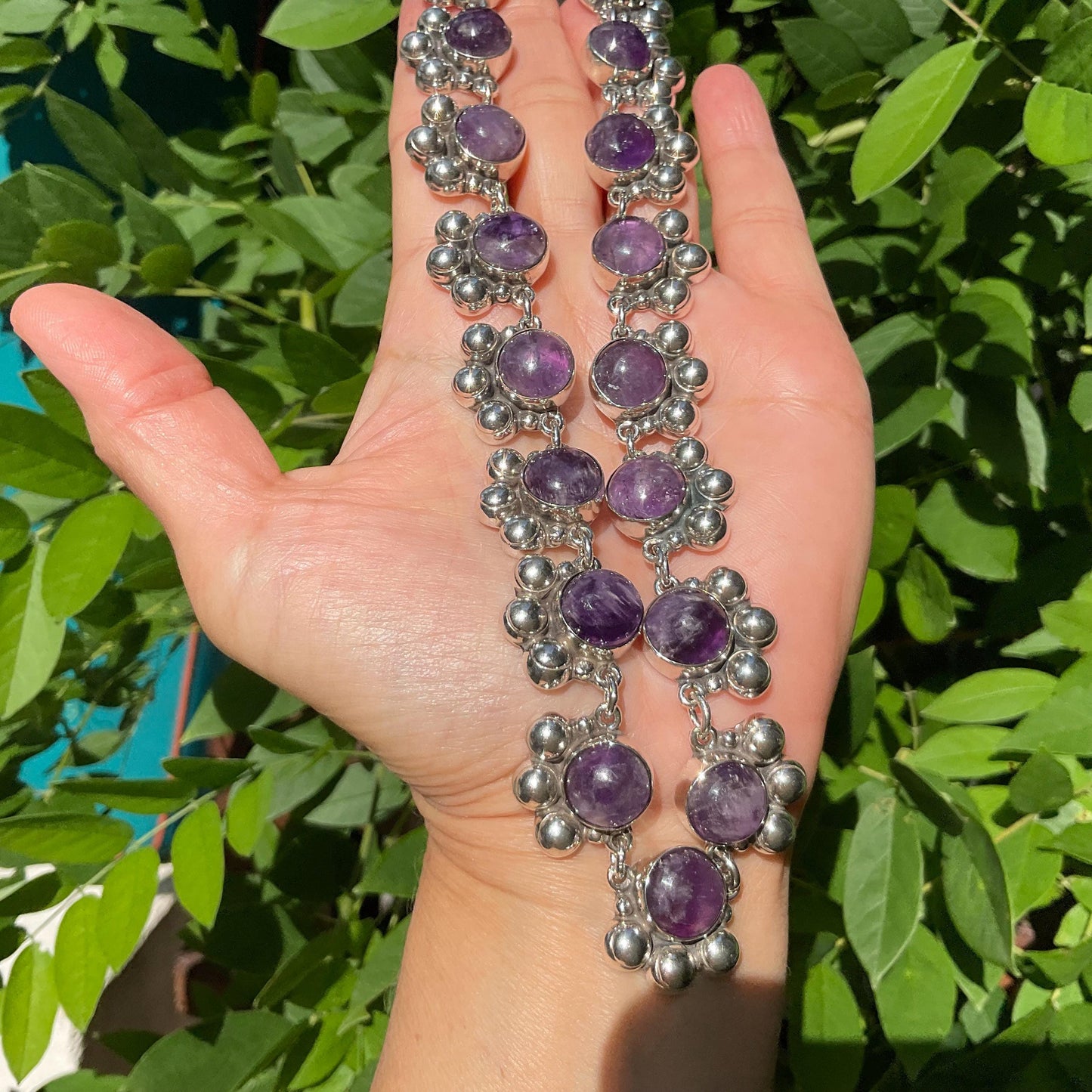 Sterling silver Repousse Abstract amethyst necklace Choker Colors Of Etnika