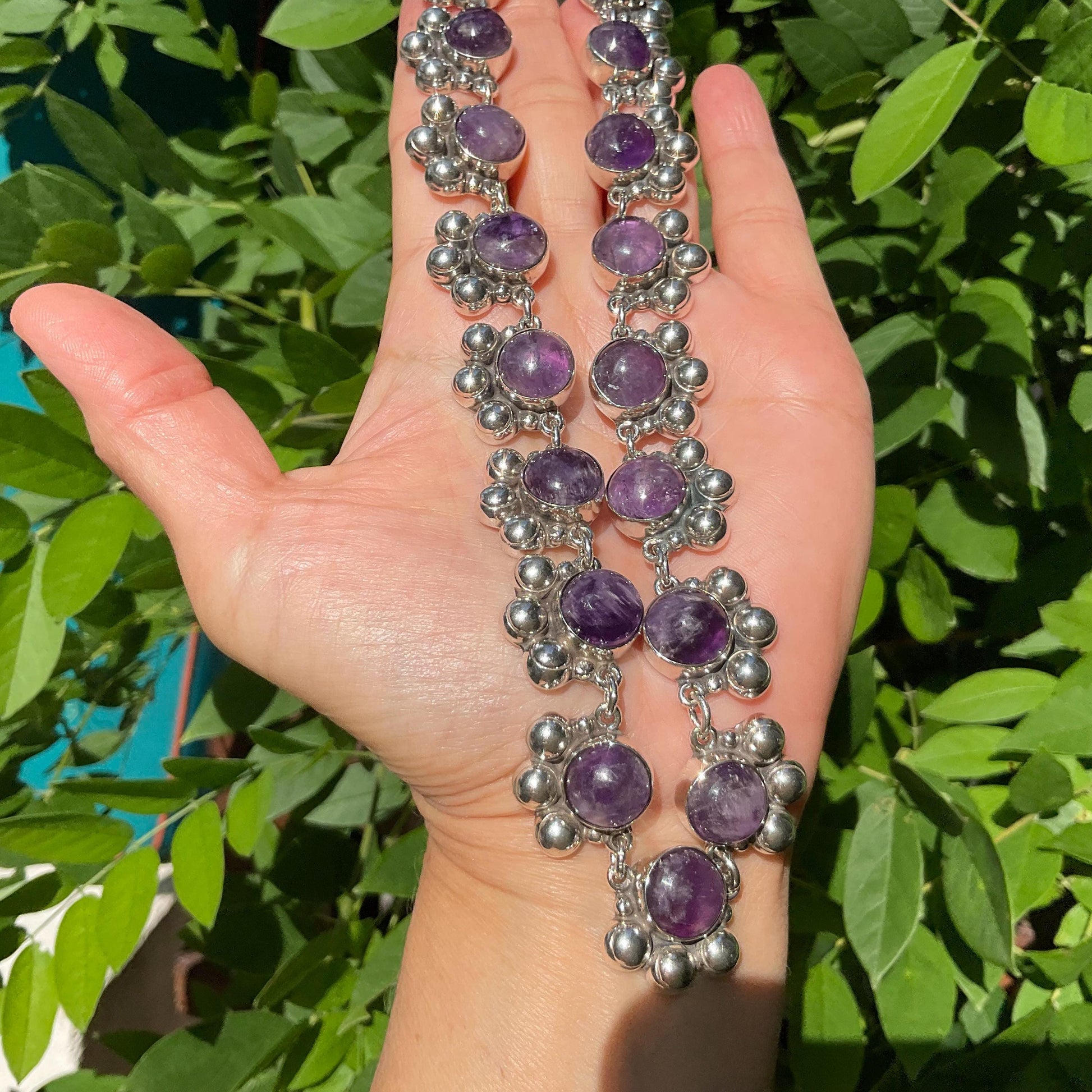 Sterling silver Repousse Abstract amethyst necklace Choker Colors Of Etnika