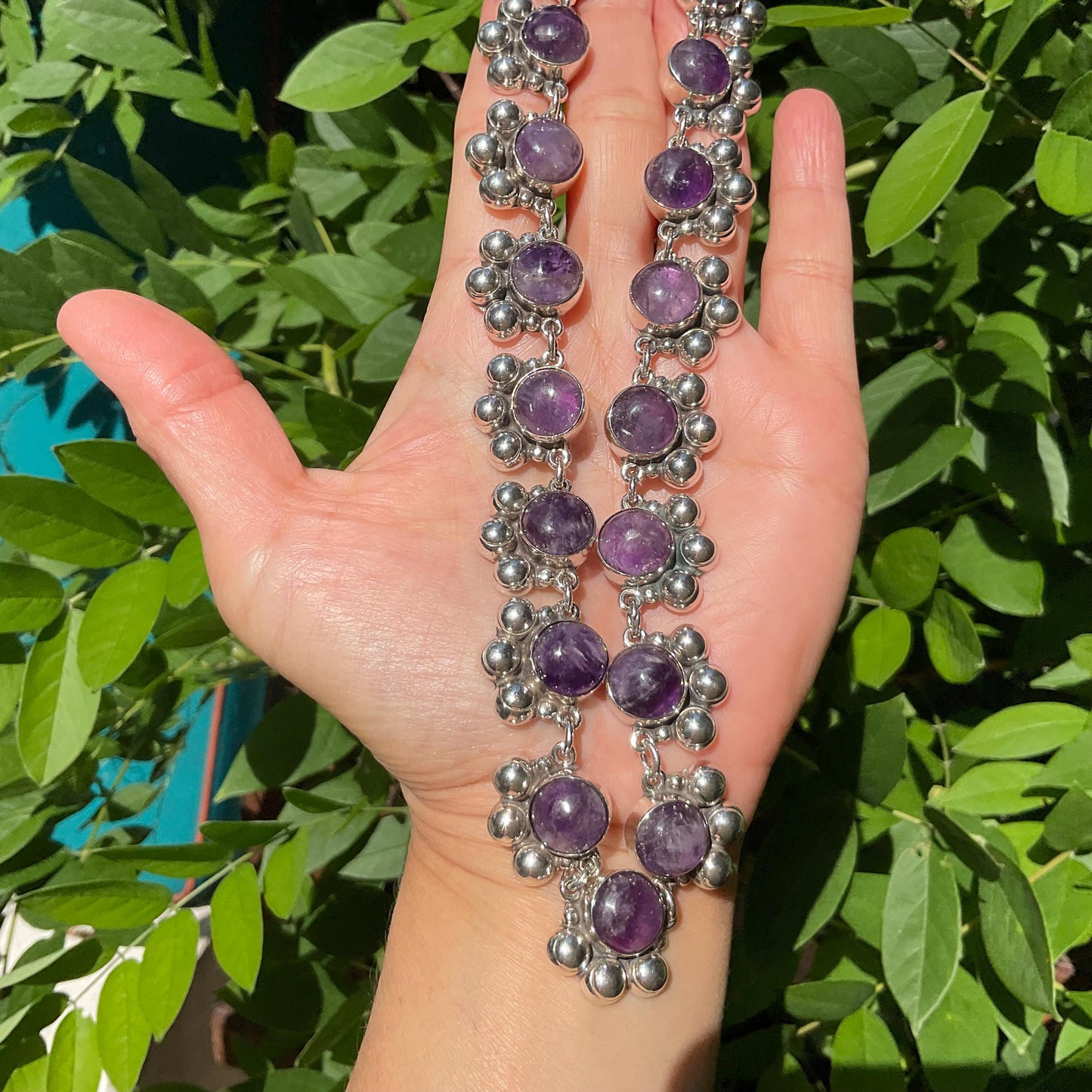 Sterling silver Repousse Abstract amethyst necklace Choker Colors Of Etnika