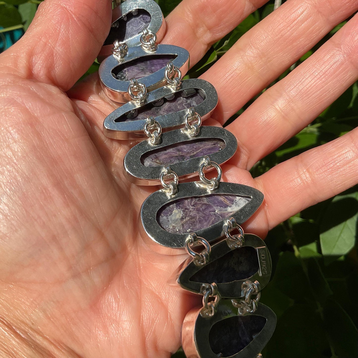 sterling silver heirloom statement purple charoite big bracelet Colors Of Etnika
