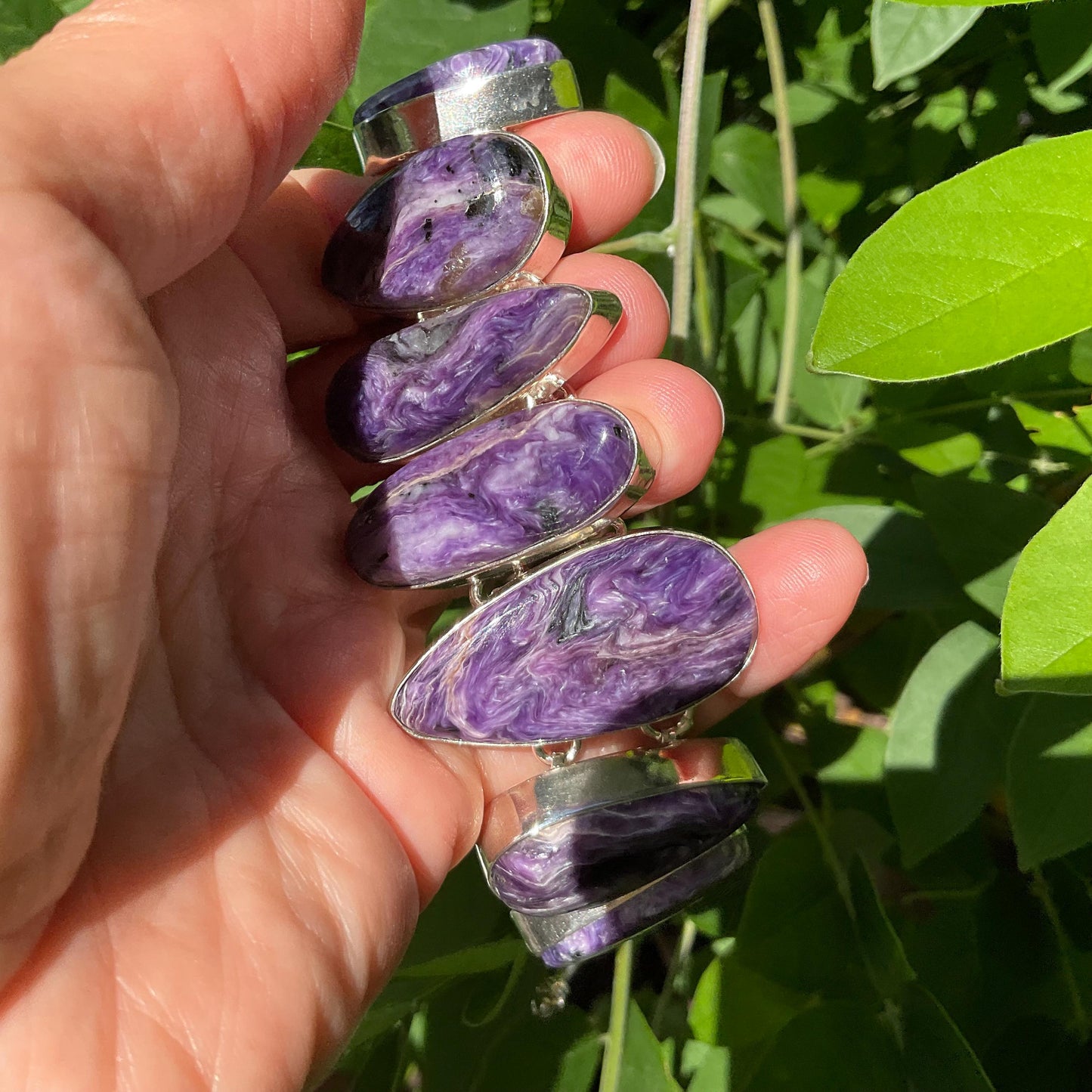 sterling silver heirloom statement purple charoite big bracelet Colors Of Etnika