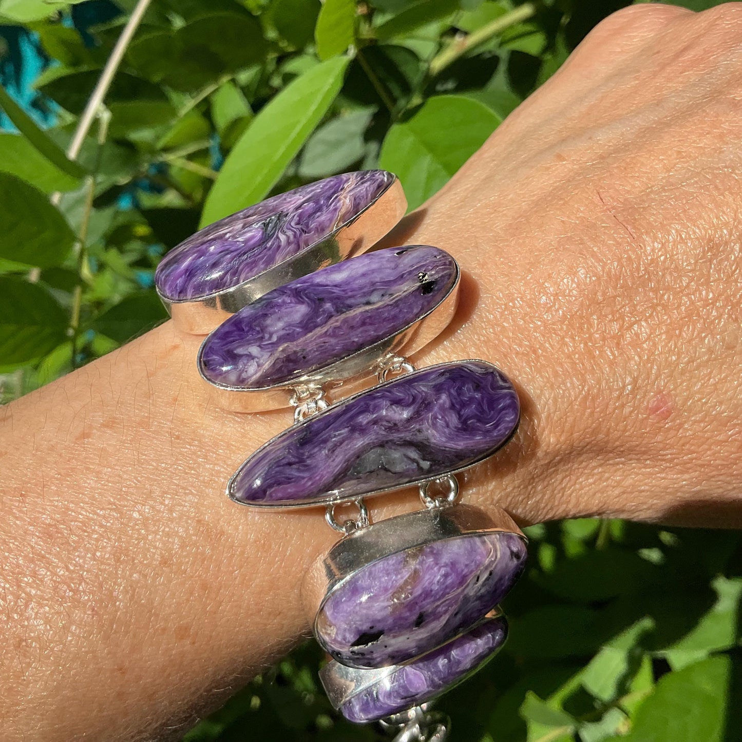 sterling silver heirloom statement purple charoite big bracelet Colors Of Etnika