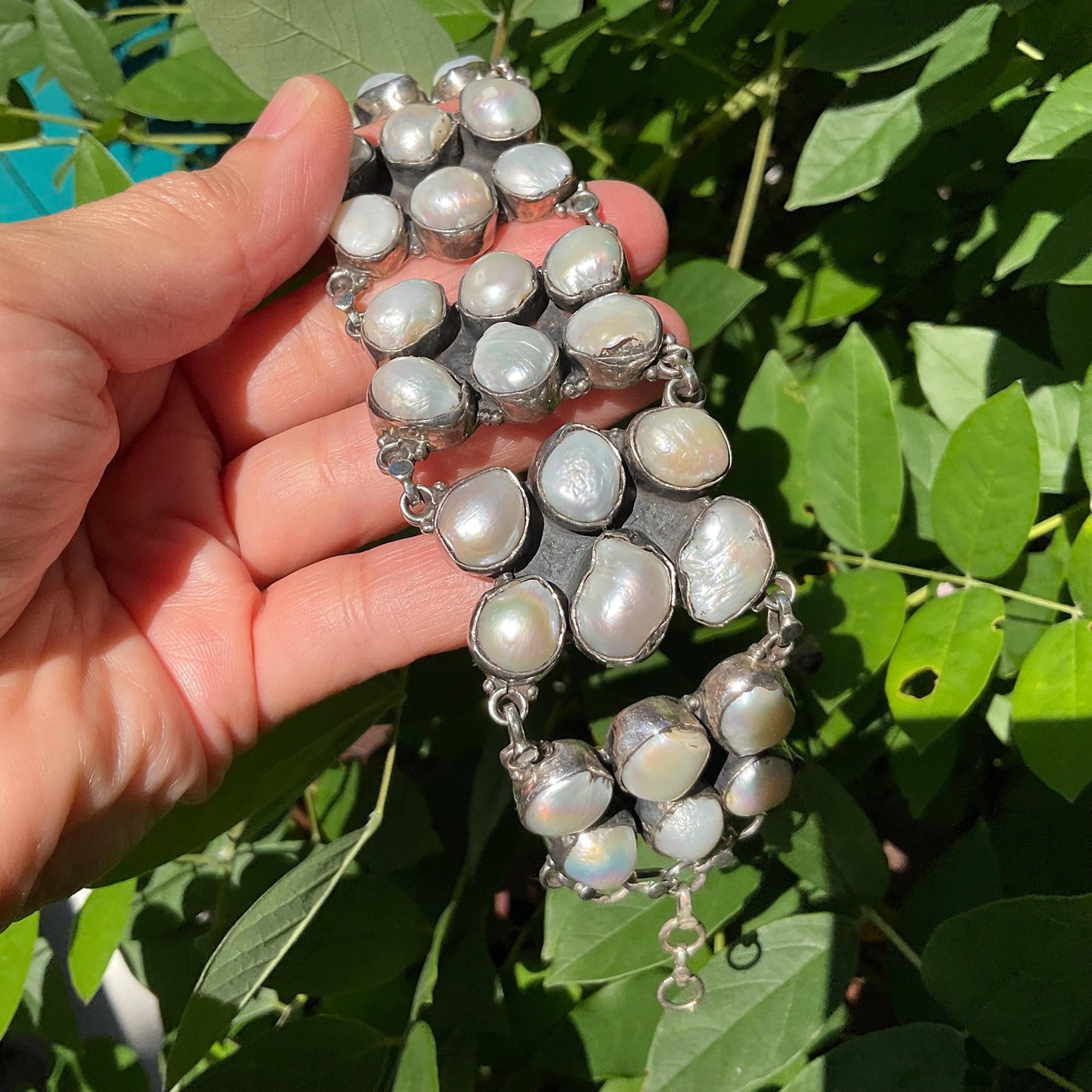 sterling silver statement natural white pearl cluster bracelet Colors Of Etnika