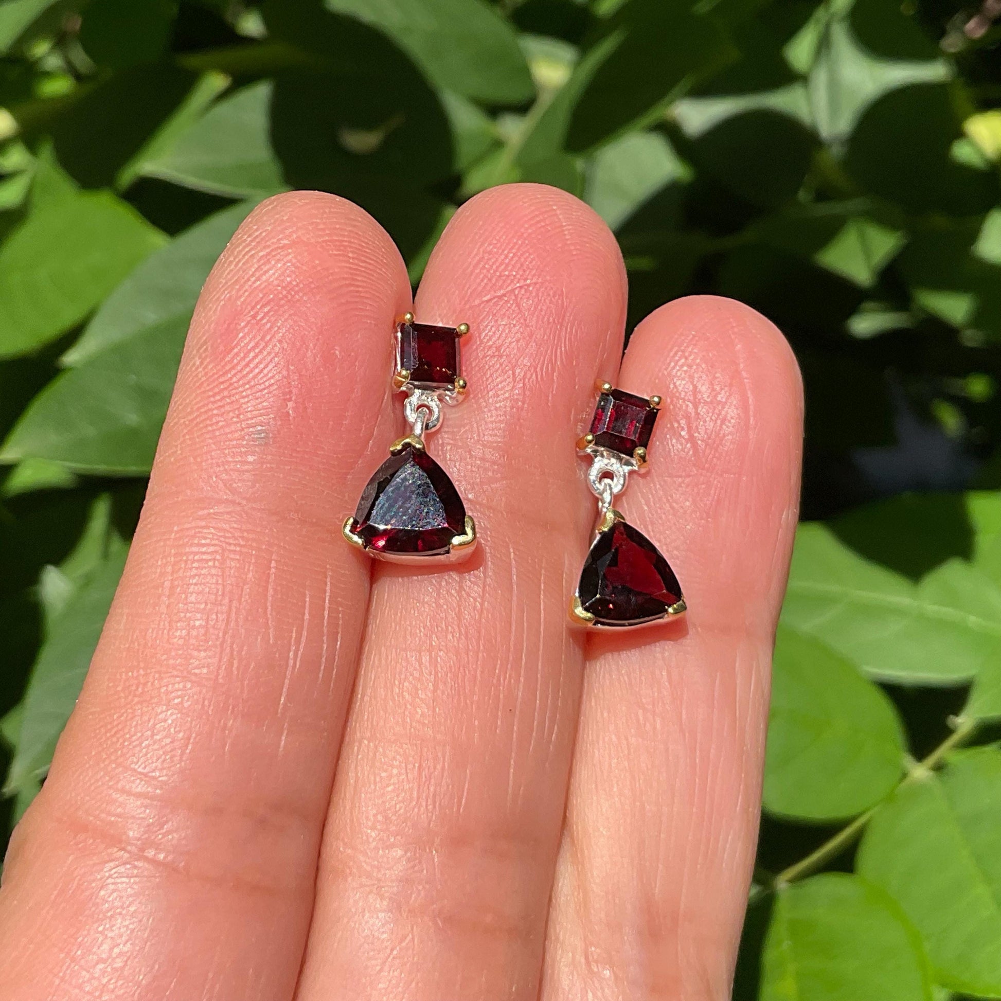 sterling Silver natural Red garnet  post dangle earrings Colors Of Etnika