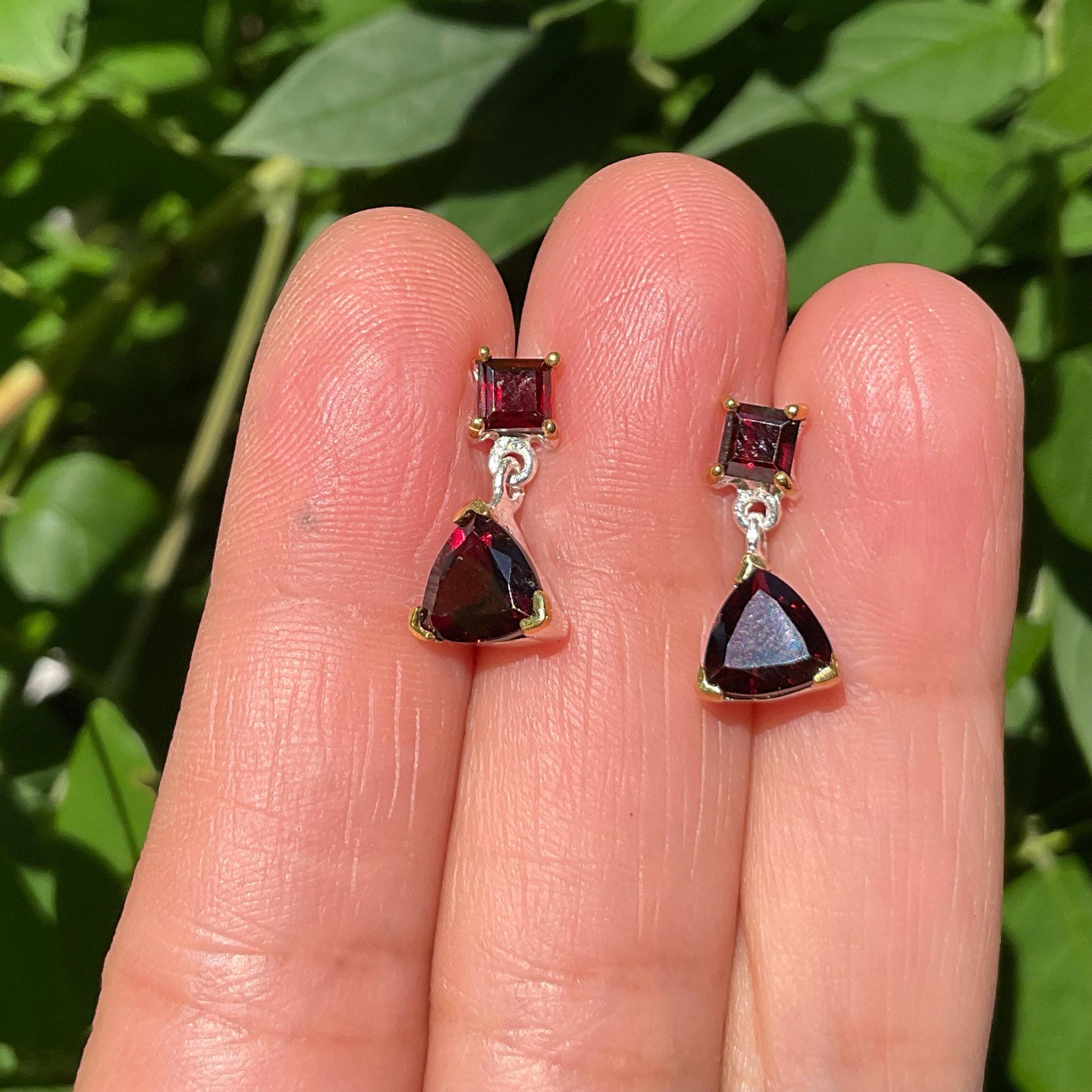 sterling Silver natural Red garnet  post dangle earrings Colors Of Etnika