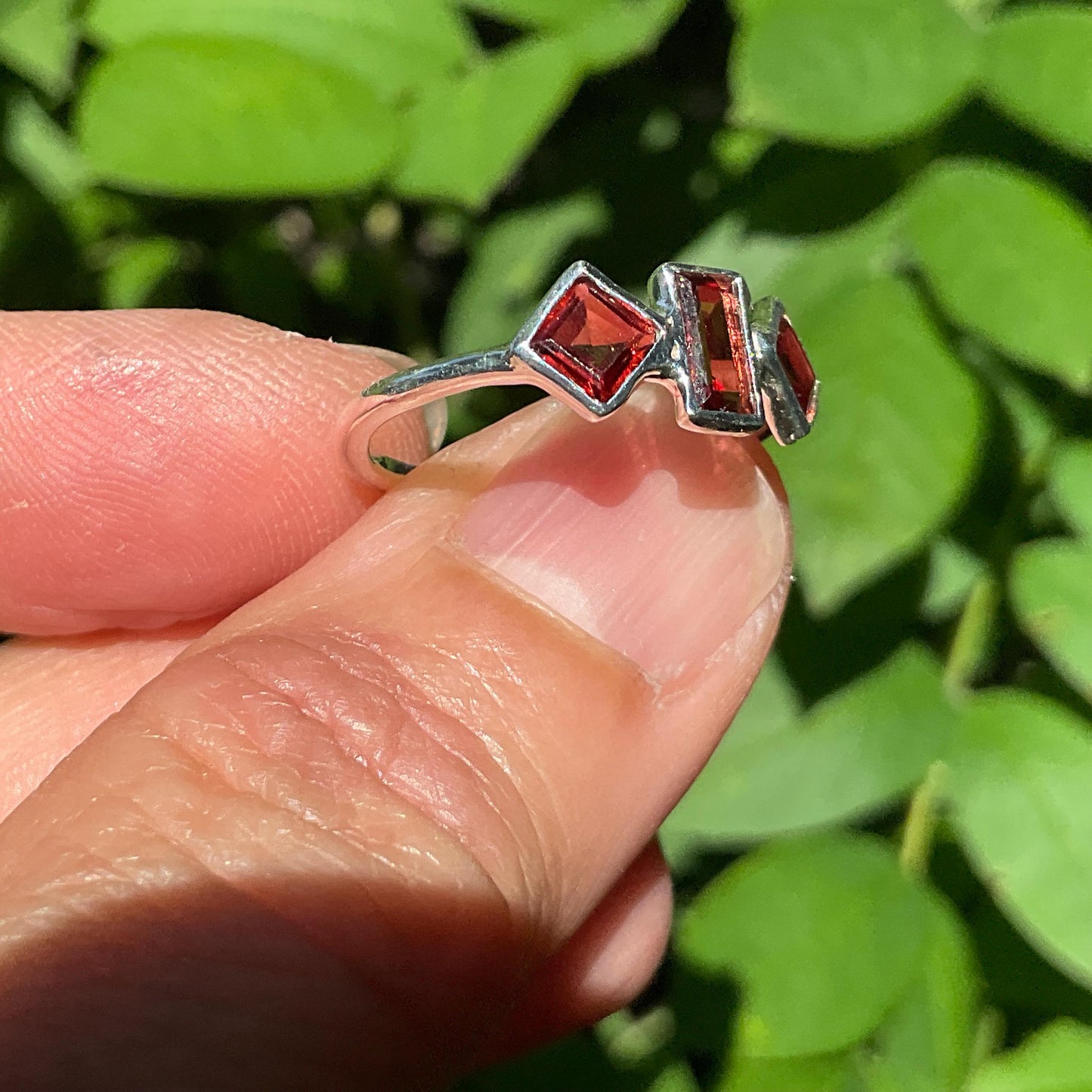 sterling silver band ring red garnet dainty size 7 Colors Of Etnika