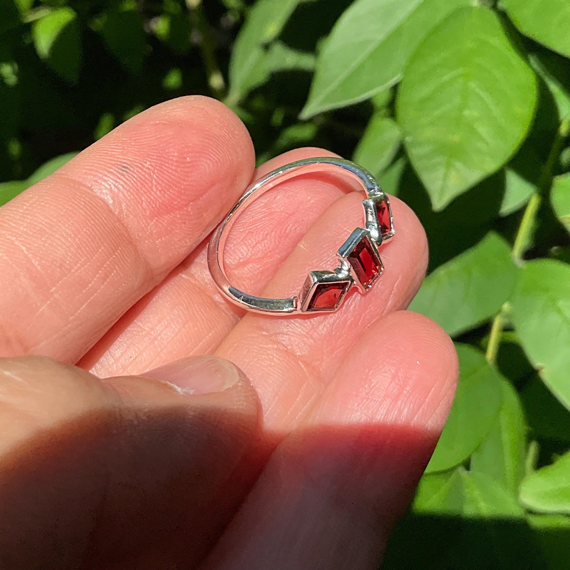 sterling silver band ring red garnet dainty size 7 Colors Of Etnika