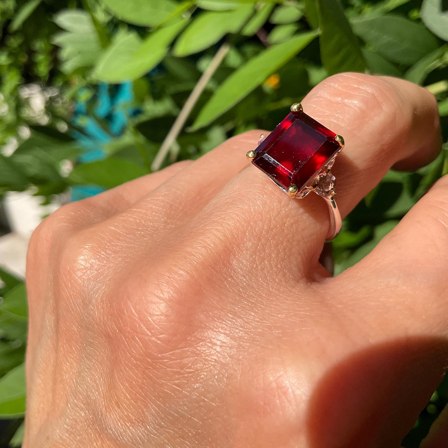 Sterling silver red hessonite garnet pink tourmaline ring 7 Colors Of Etnika