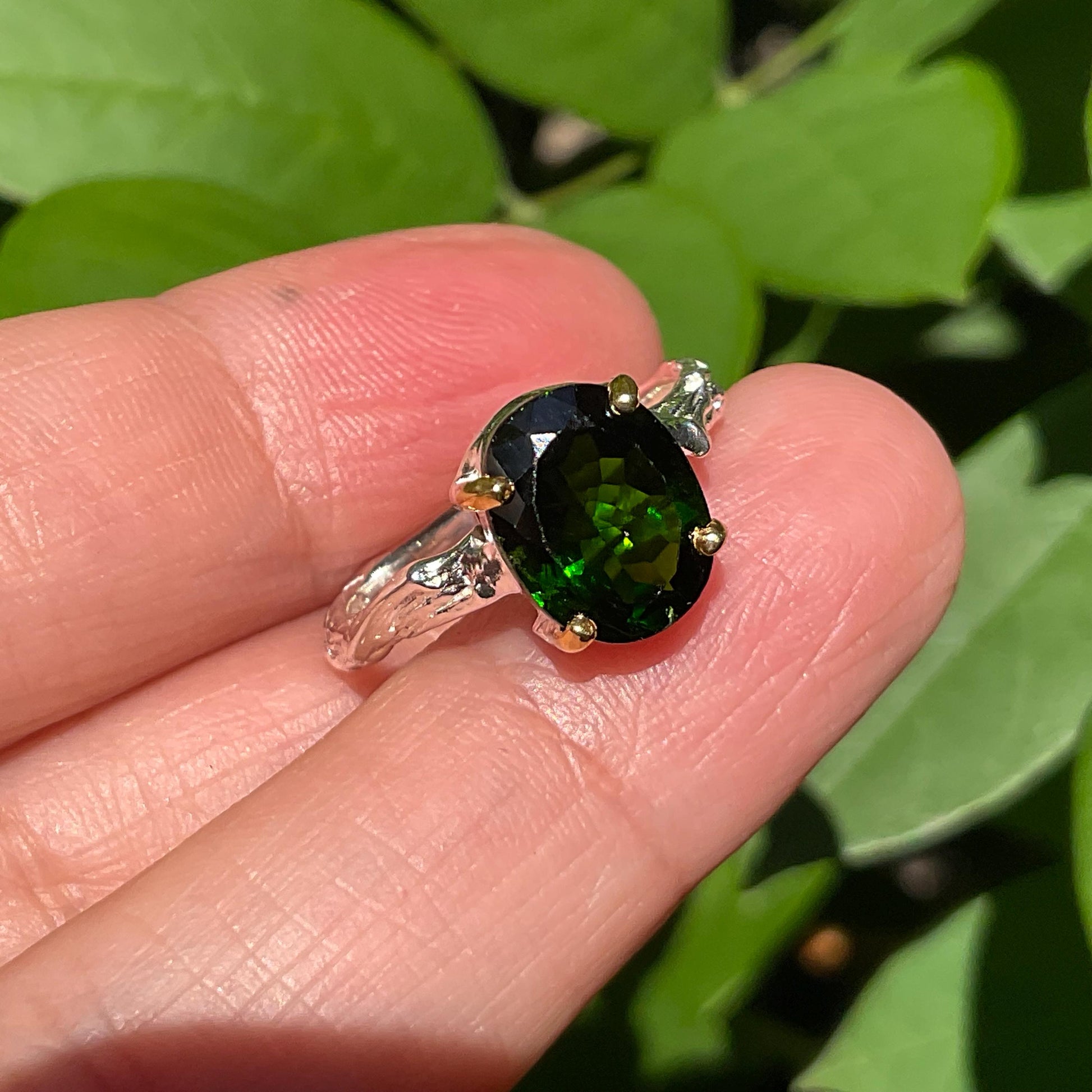 sterling Silver Dainty green twig Tourmaline ring 6 Colors Of Etnika