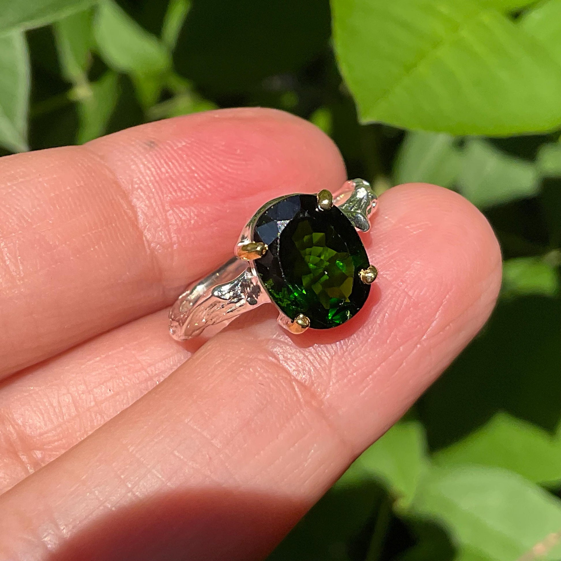 sterling Silver Dainty green twig Tourmaline ring 6 Colors Of Etnika