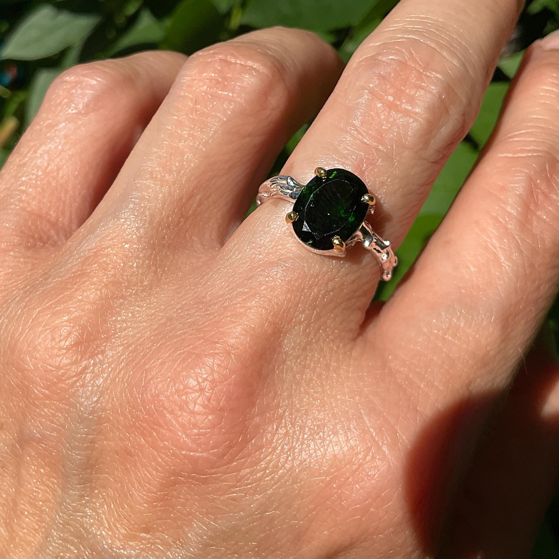 sterling Silver Dainty green twig Tourmaline ring 6 Colors Of Etnika