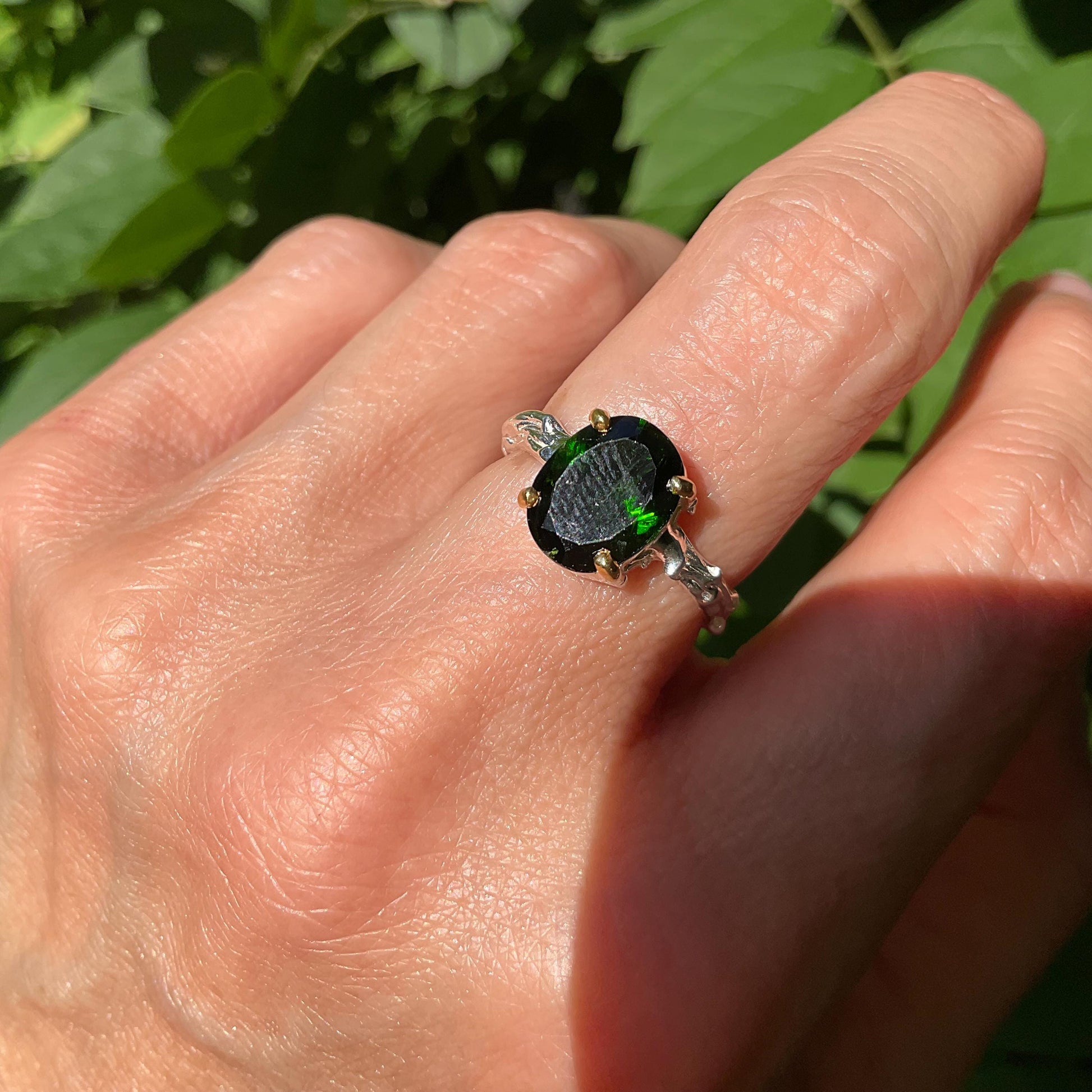 sterling Silver Dainty green twig Tourmaline ring 6 Colors Of Etnika