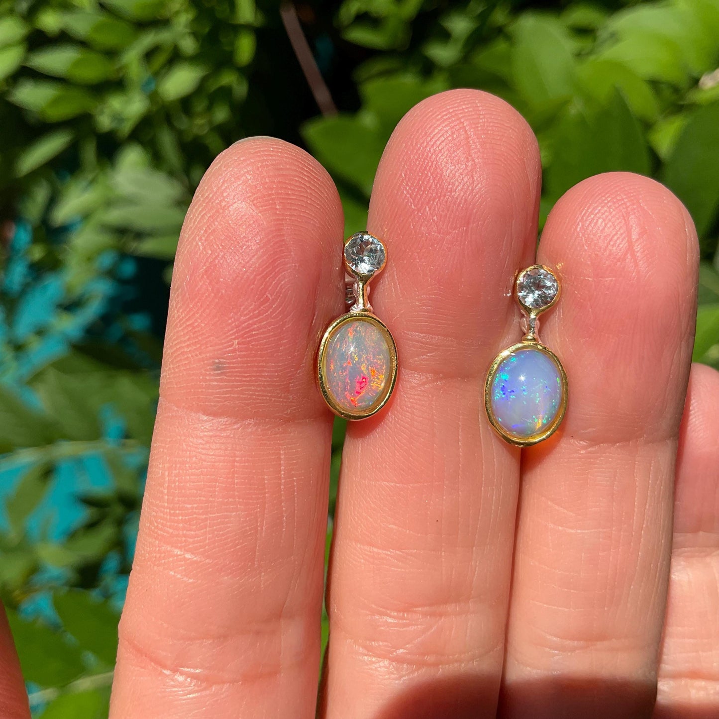 sterling silver rainbow natural opal topaz post earrings Colors Of Etnika