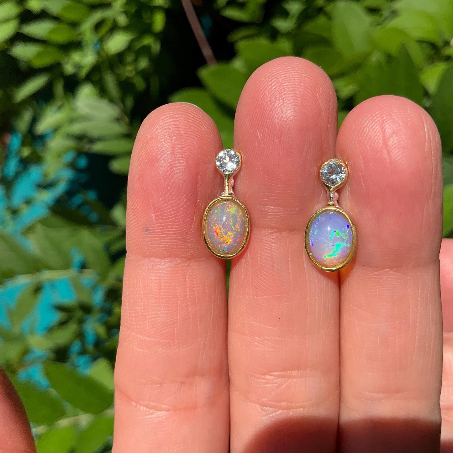 sterling silver rainbow natural opal topaz post earrings Colors Of Etnika