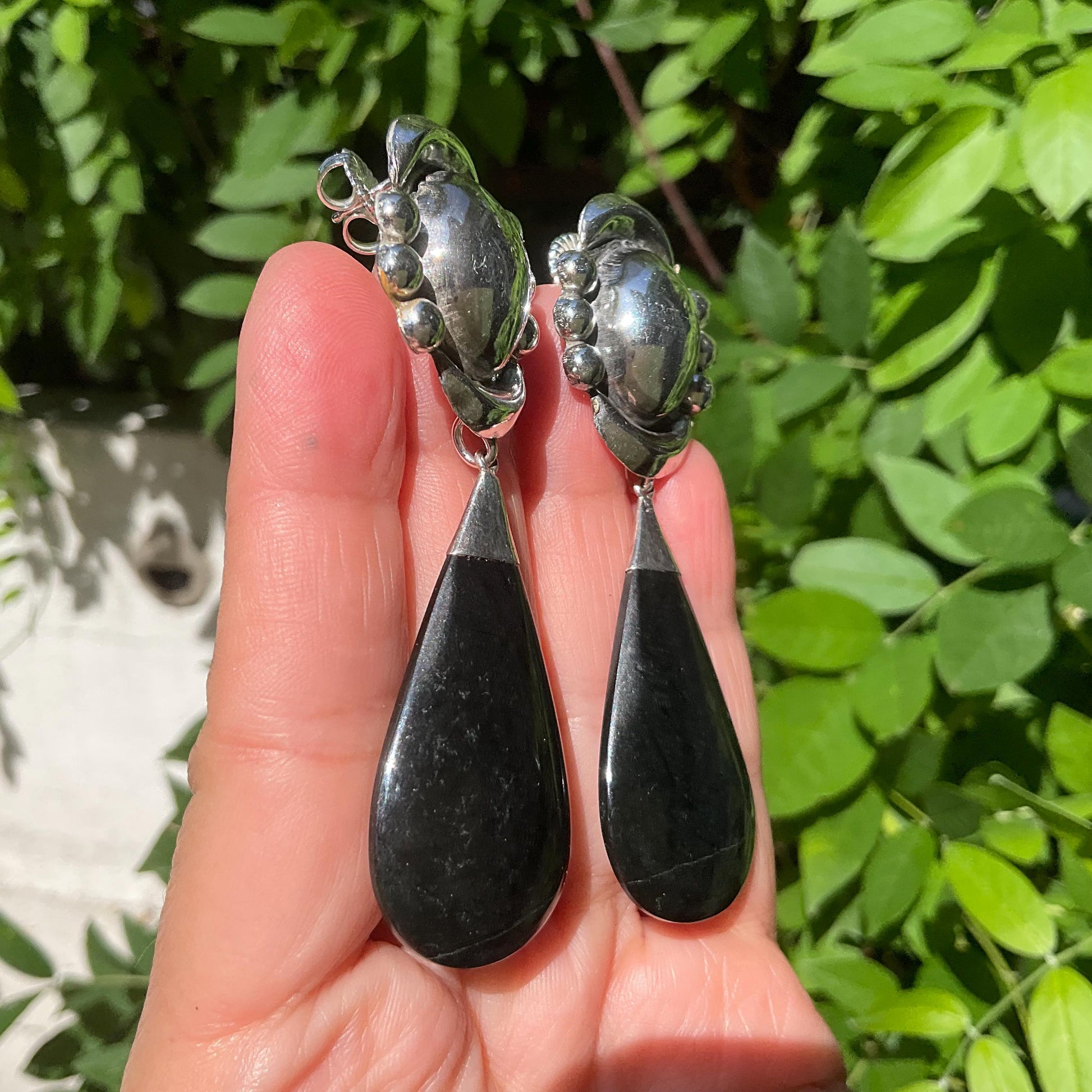 Sterling Silver natural black Guatemalan jade statement Earrings Colors Of Etnika