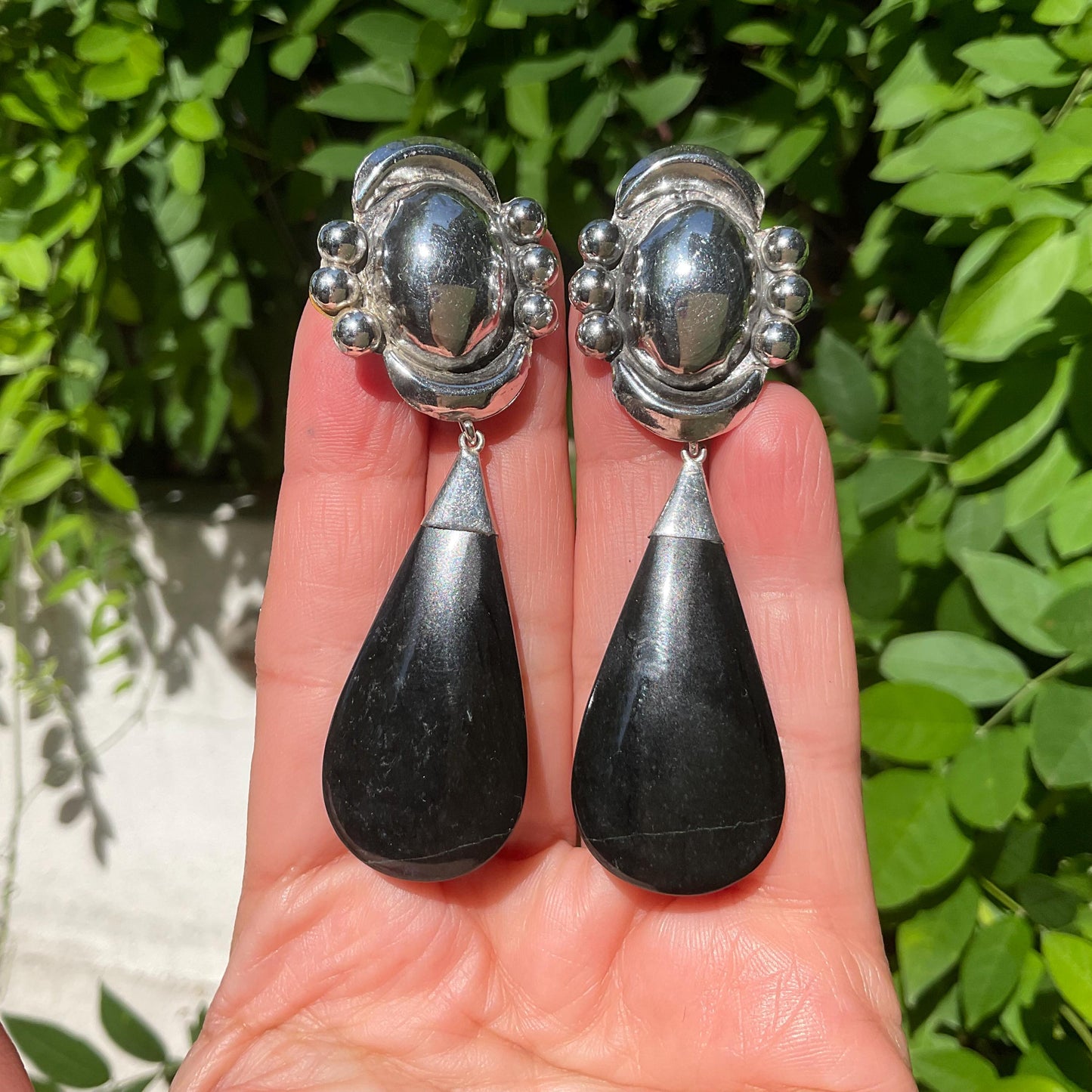 Sterling Silver natural black Guatemalan jade statement Earrings Colors Of Etnika