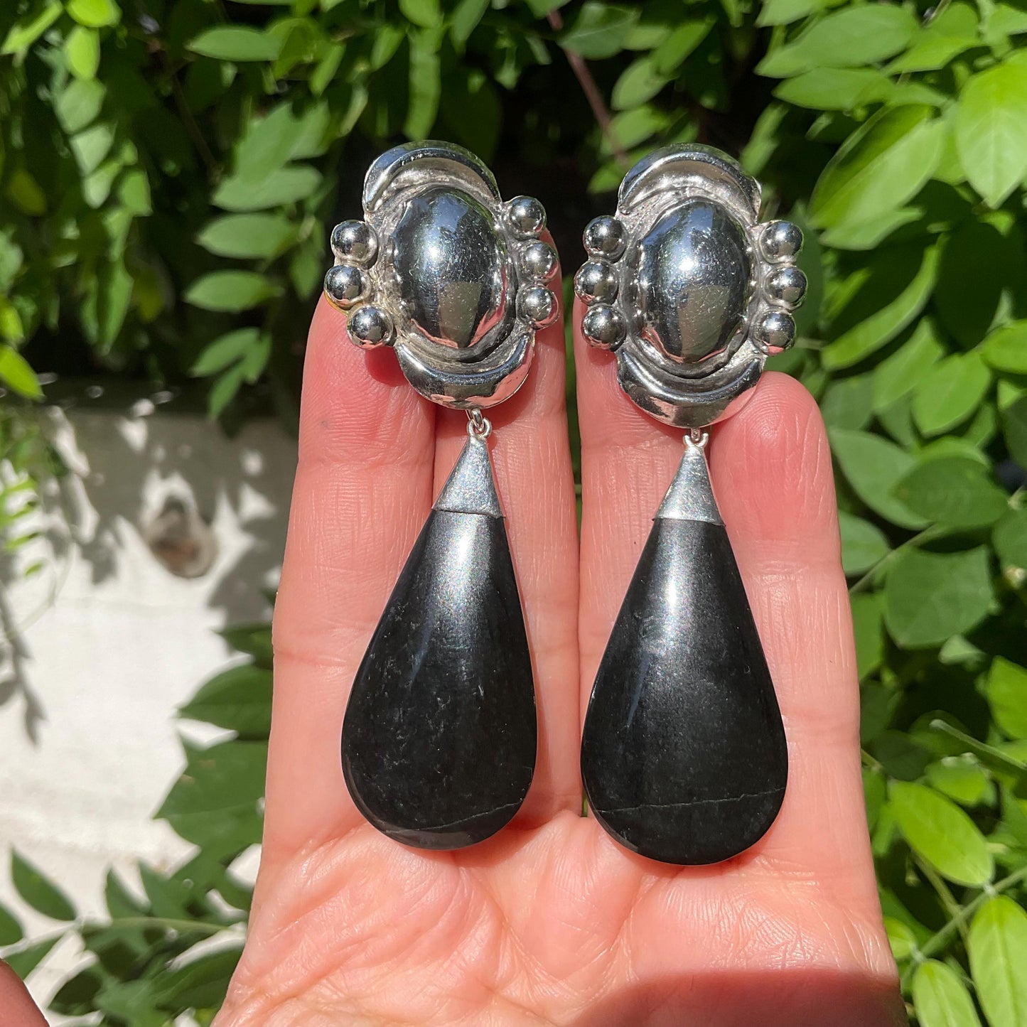 Sterling Silver natural black Guatemalan jade statement Earrings Colors Of Etnika