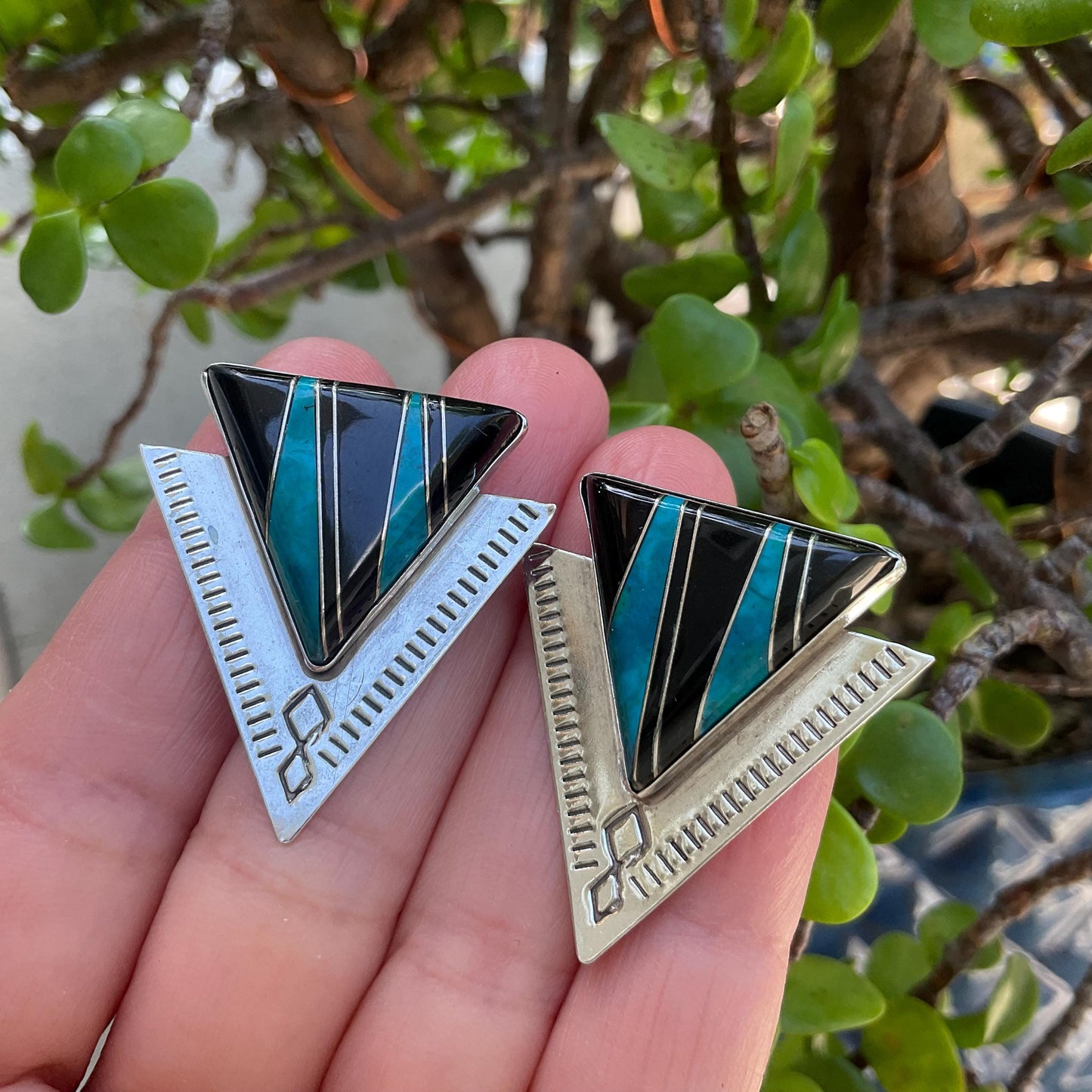 Sterling Silver black onyx turquoise inlaid earrings Colors Of Etnika