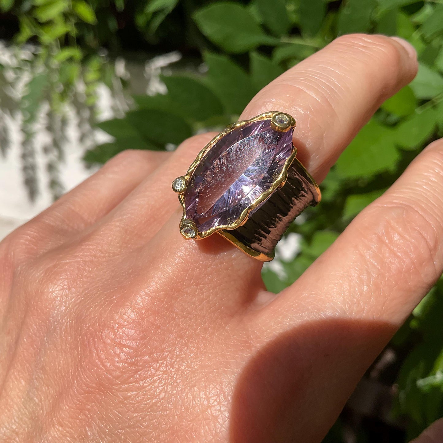 Sterling silver Marquis Amethyst statement band  Ring 8 Colors Of Etnika