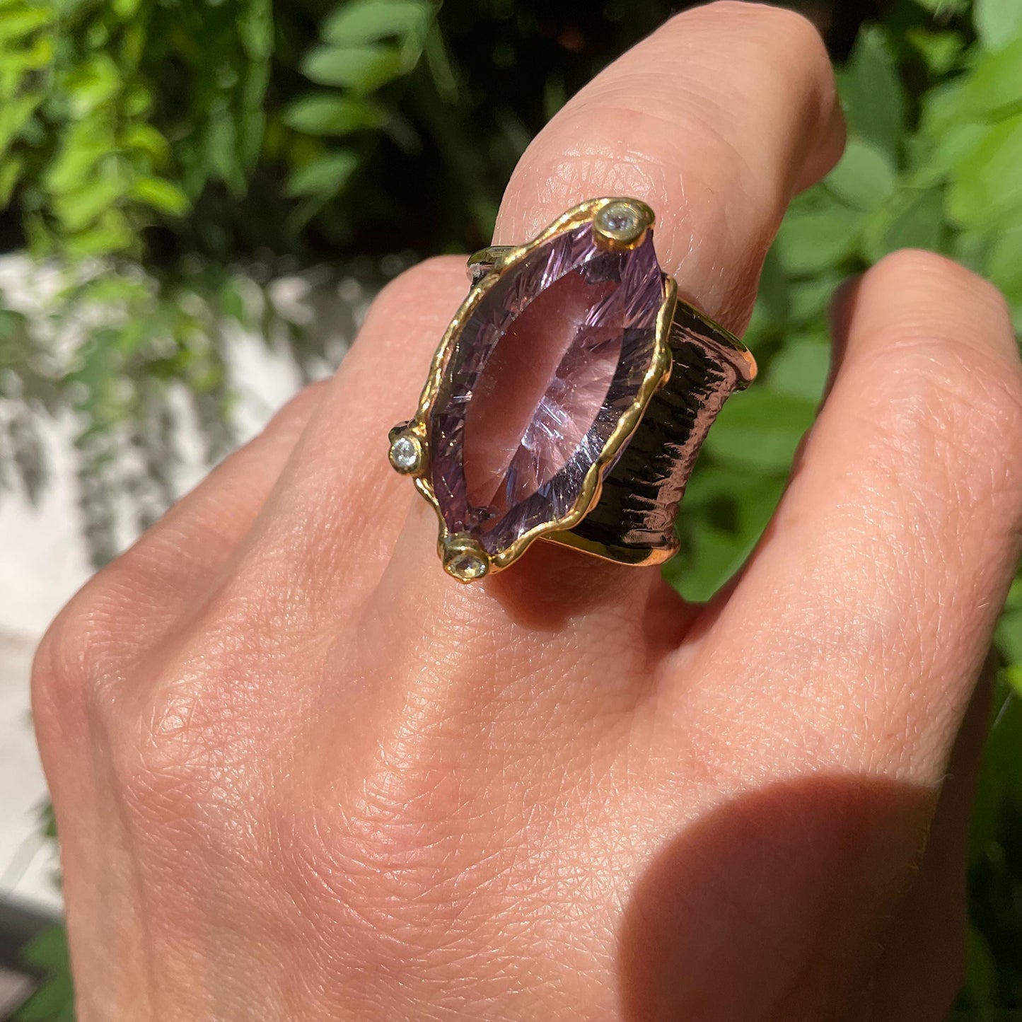 Sterling silver Marquis Amethyst statement band  Ring 8 Colors Of Etnika