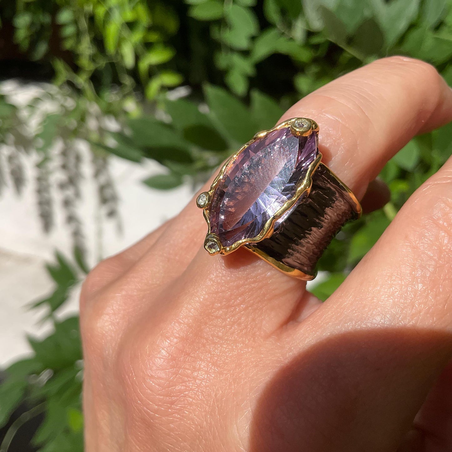 Sterling silver Marquis Amethyst statement band  Ring 8 Colors Of Etnika