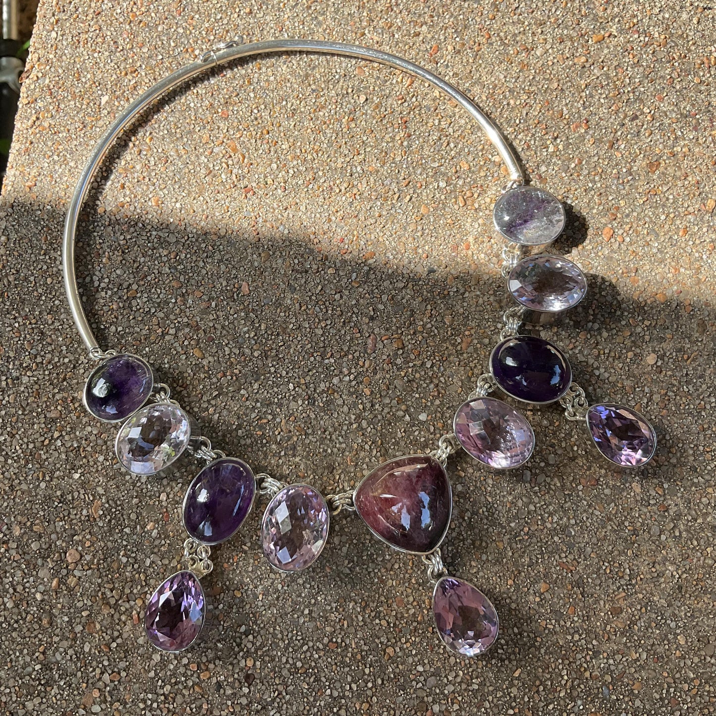 Amethyst Sterling Silver Necklace modernist choker Colors Of Etnika
