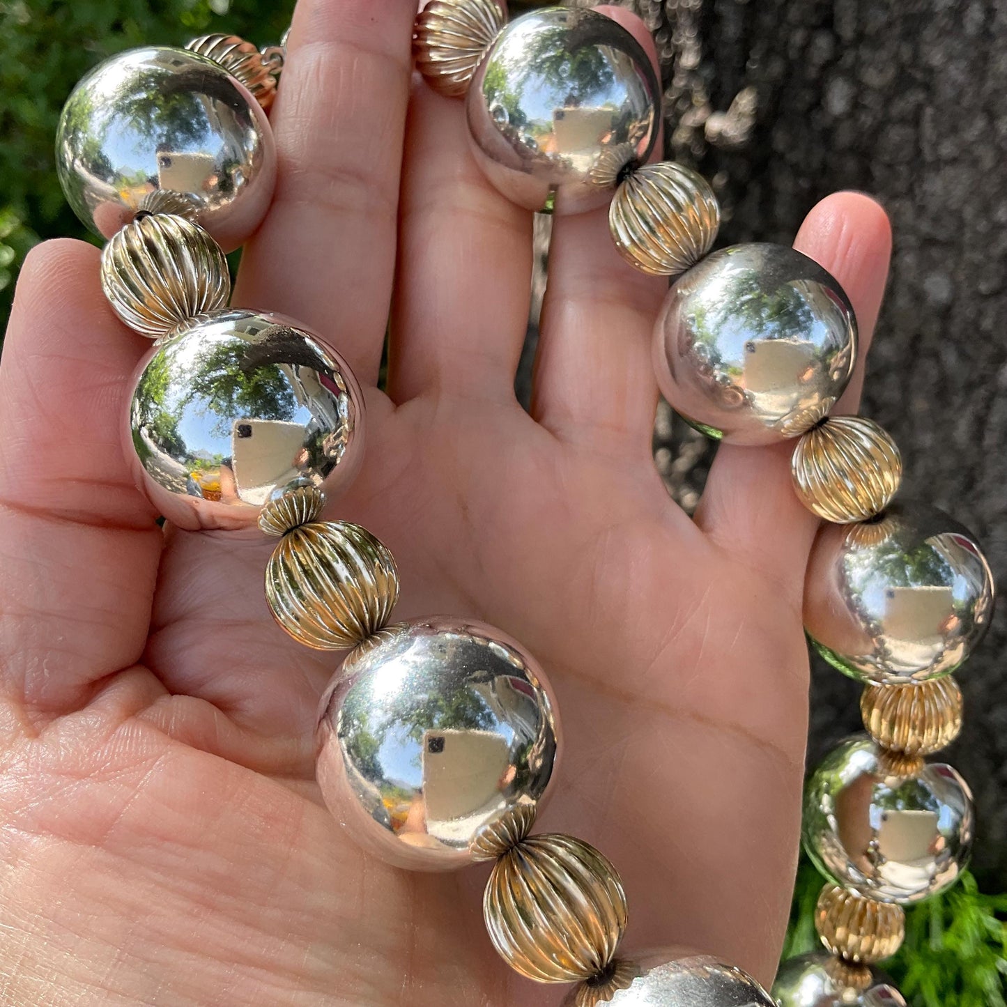 Sterling silver vintage 24mm bench bead necklace collar Colors Of Etnika