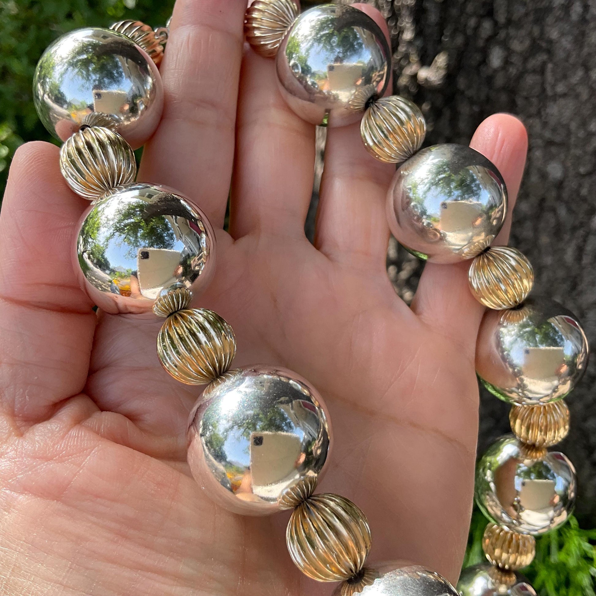 Sterling silver vintage 24mm bench bead necklace collar Colors Of Etnika