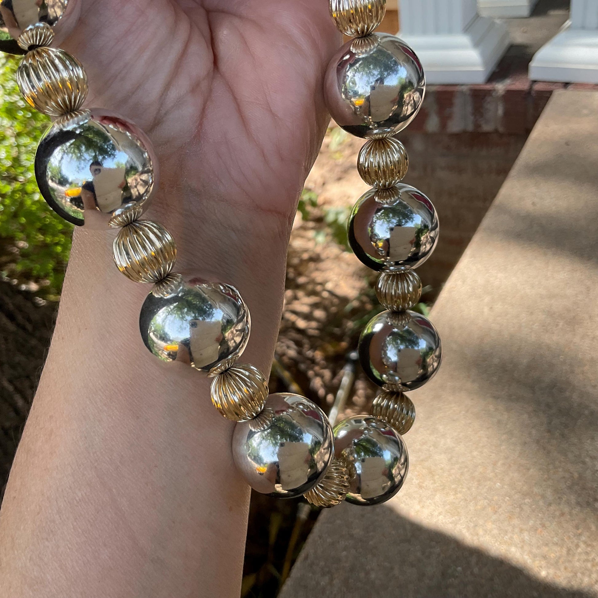 Sterling silver vintage 24mm bench bead necklace collar Colors Of Etnika