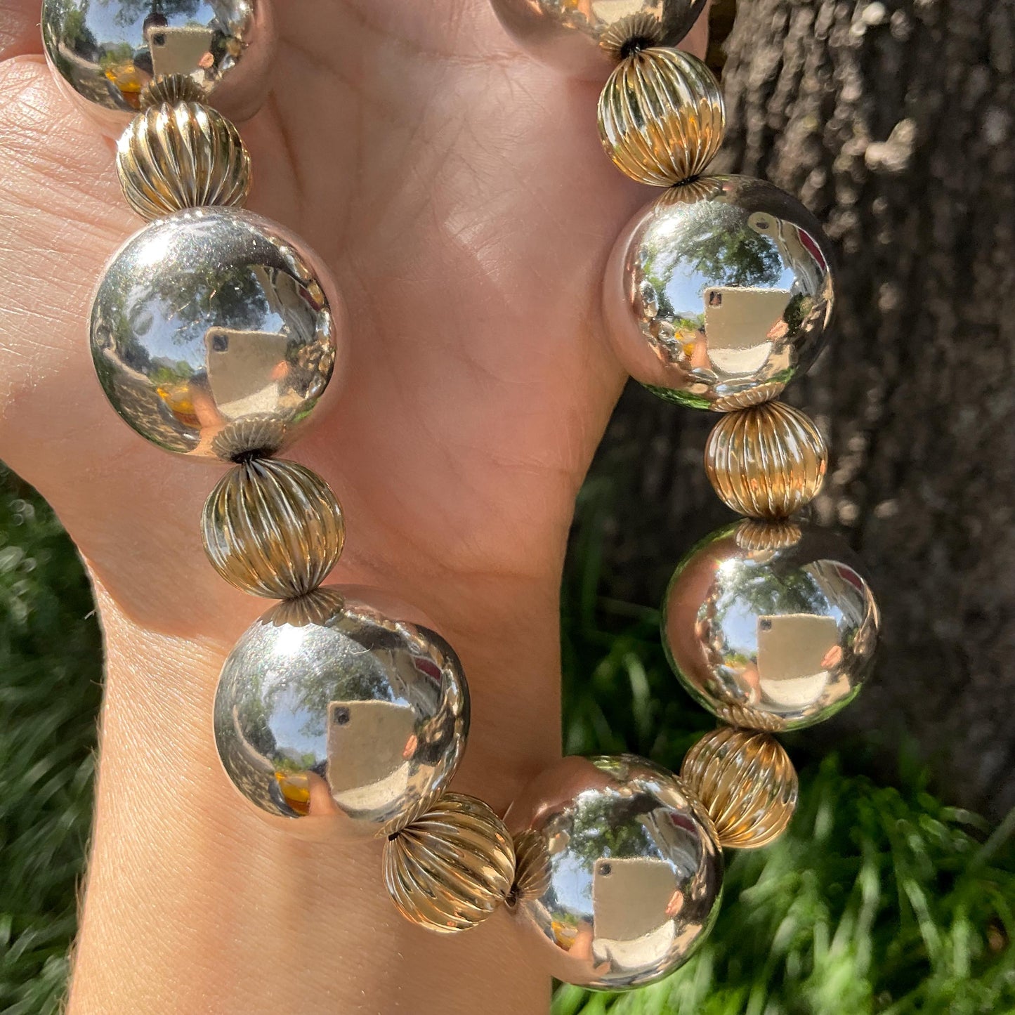Sterling silver vintage 24mm bench bead necklace collar Colors Of Etnika
