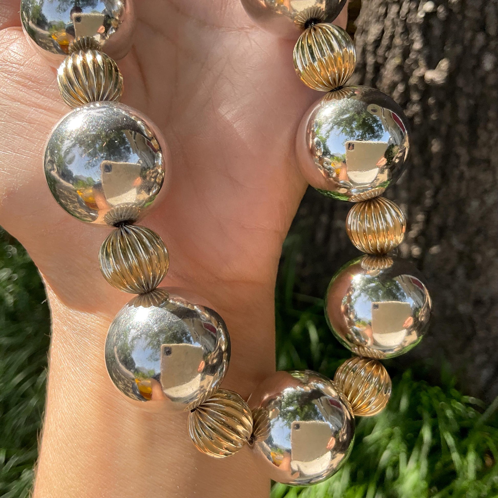 Sterling silver vintage 24mm bench bead necklace collar Colors Of Etnika