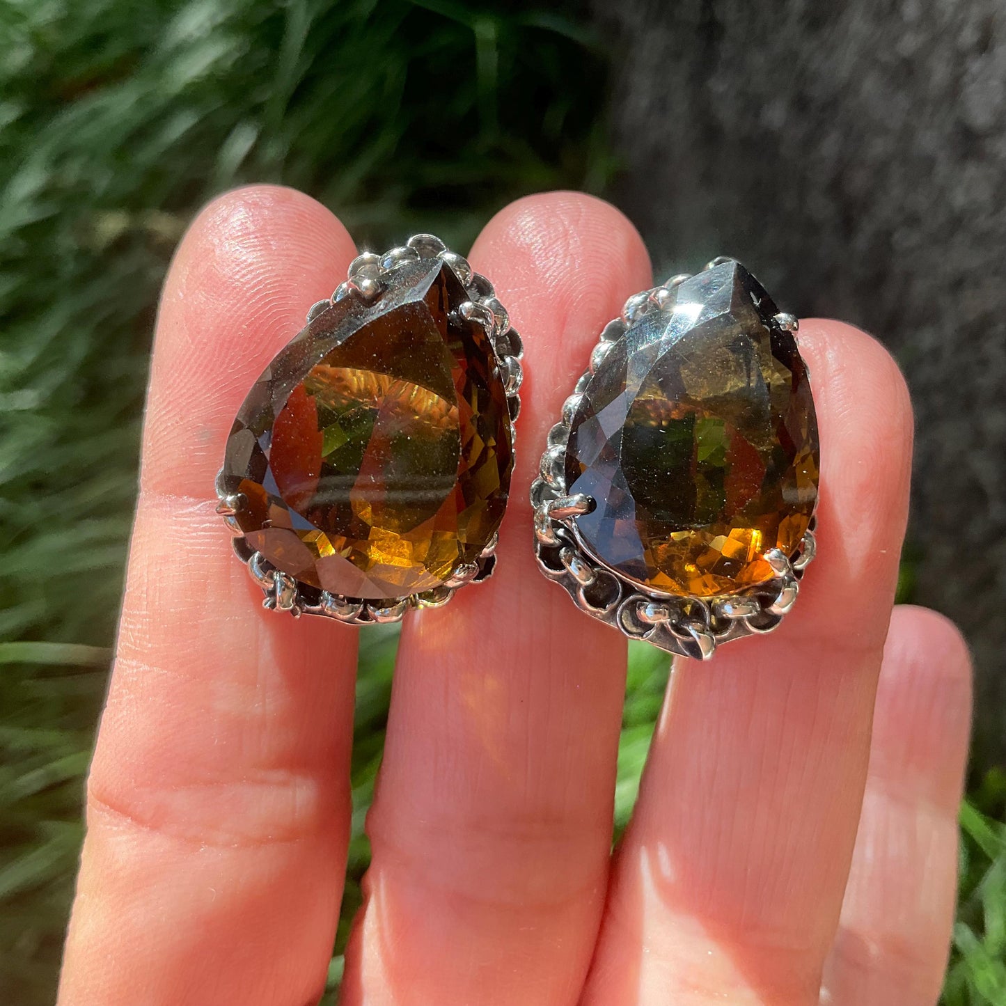 Sterling silver Smokey quartz large post earrings Colors Of Etnika