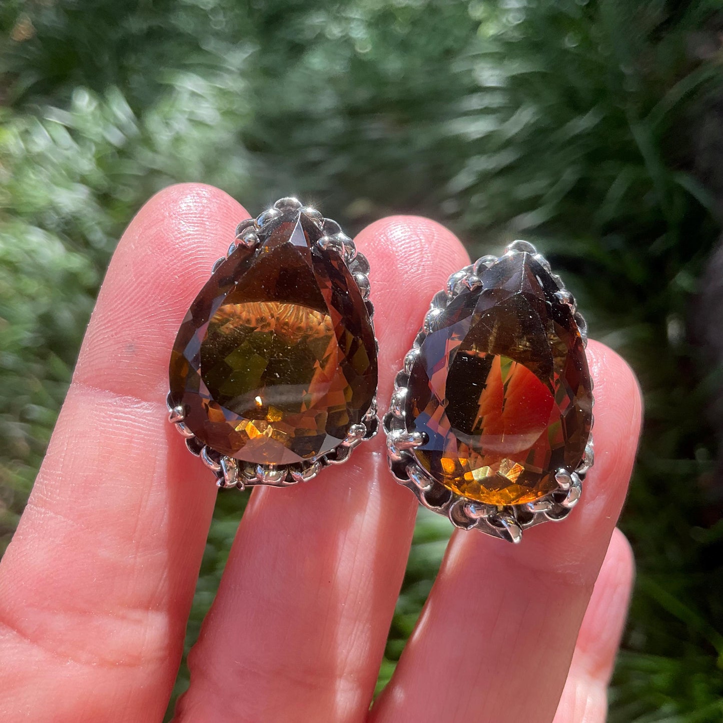 Sterling silver Smokey quartz large post earrings Colors Of Etnika