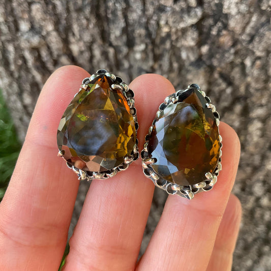Sterling silver Smokey quartz large post earrings Colors Of Etnika